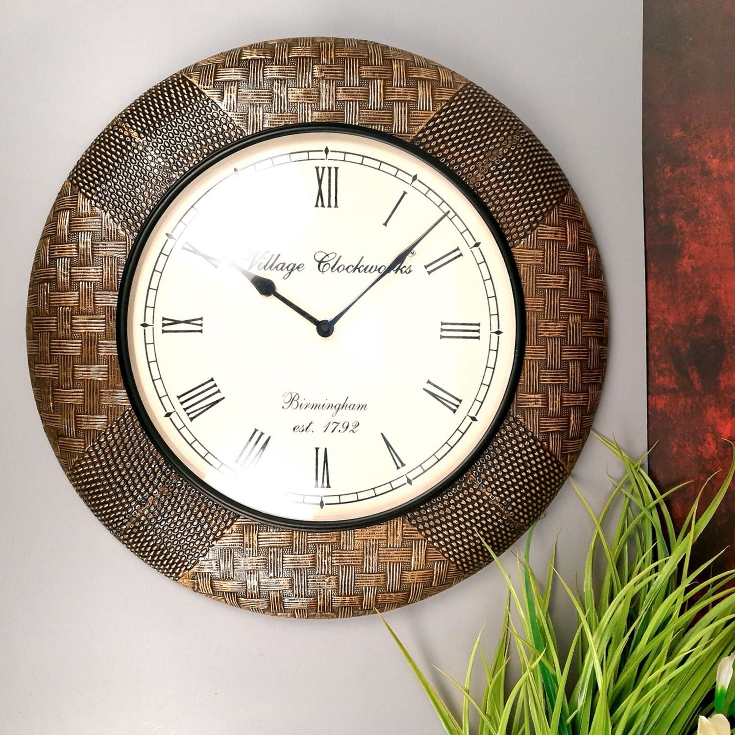 Wall Clock Wooden for Home | Analogue Clock Antique Wall Mount - For Home, Living Room, Bedroom, Hall Decor | Wedding & Housewarming Gift - 18 Inch - Apkamart