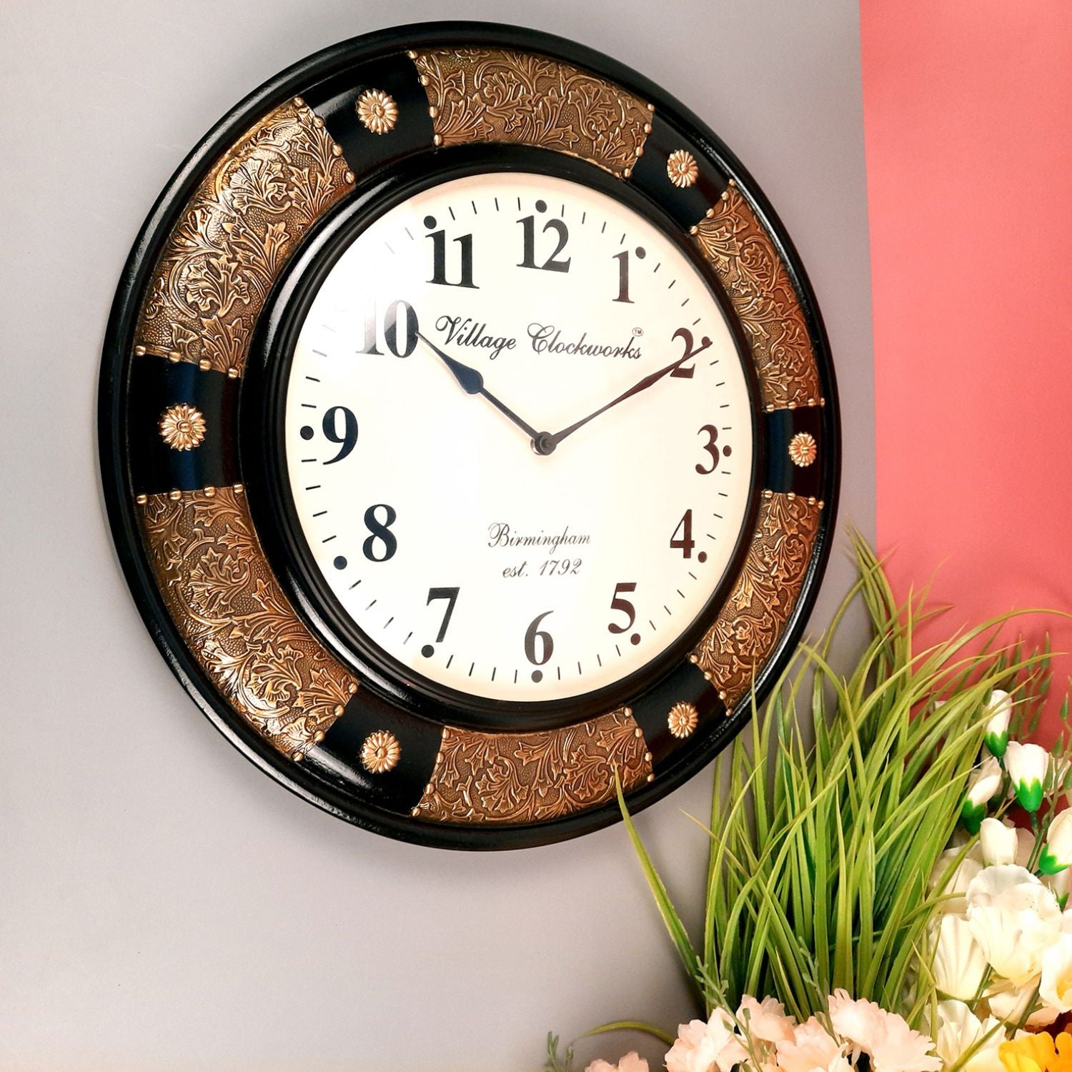 Wall Clock Wooden | Antique Clock With Premium Wood Finish & Brass Work - For Home, Living Room, Bedroom, Office & Hall Decoration | Wedding & Housewarming Gift - 18 Inch - Apkamart #Style_Design 2