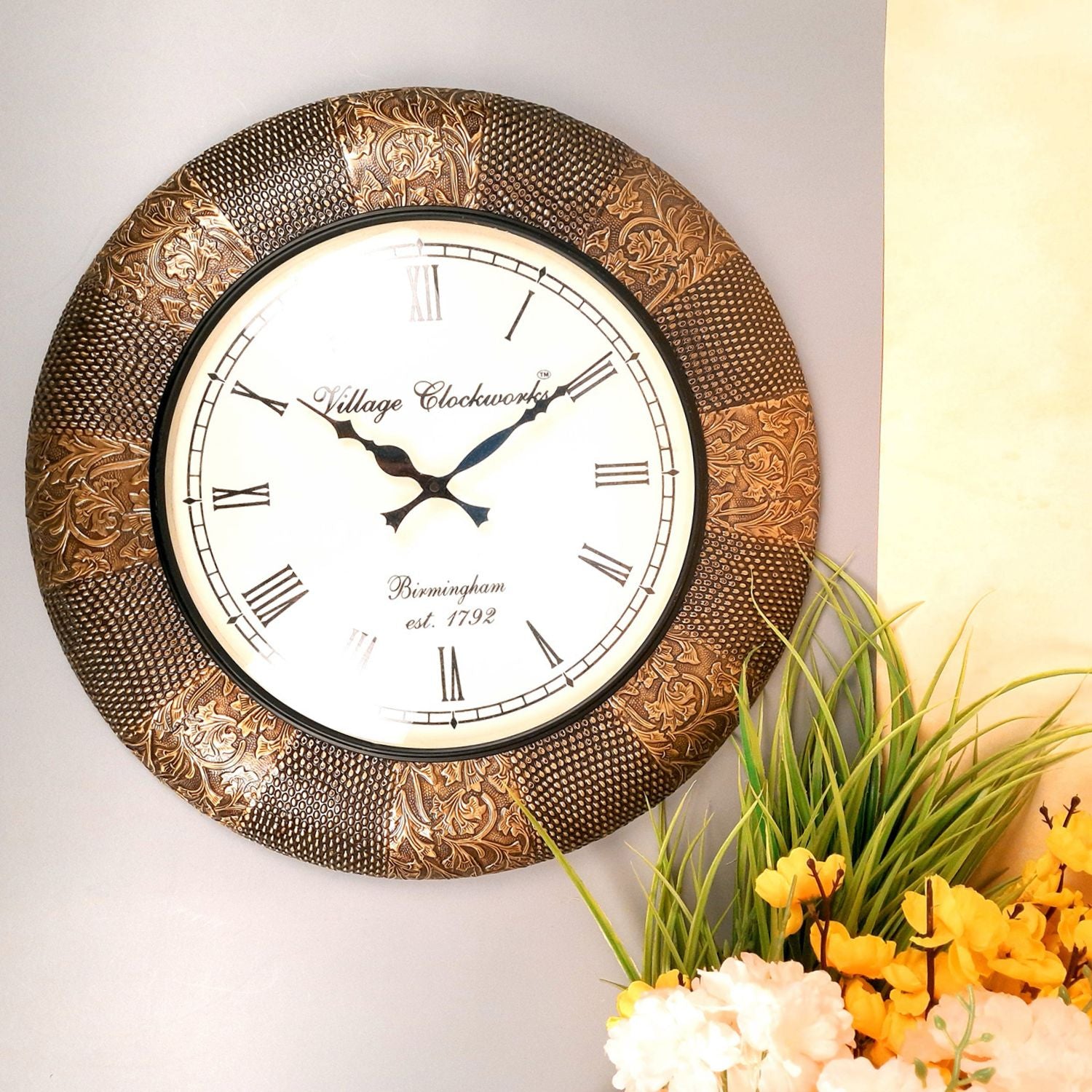 Wall Clock Vintage for Living Room | Wall Mount Clock Antique - For Home, Office, Bedroom, Hall Decor & Gifts | Wedding & Housewarming Gift - 18 Inch - Apkamart