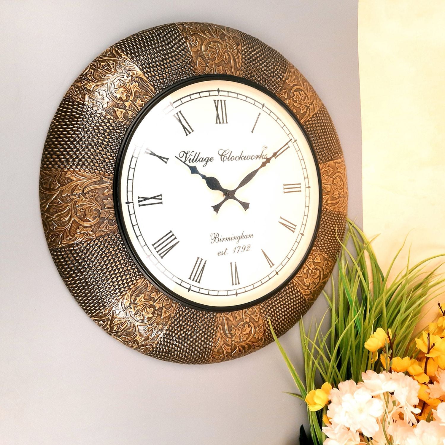 Wall Clock Vintage for Living Room | Wall Mount Clock Antique - For Home, Office, Bedroom, Hall Decor & Gifts | Wedding & Housewarming Gift - 18 Inch - Apkamart