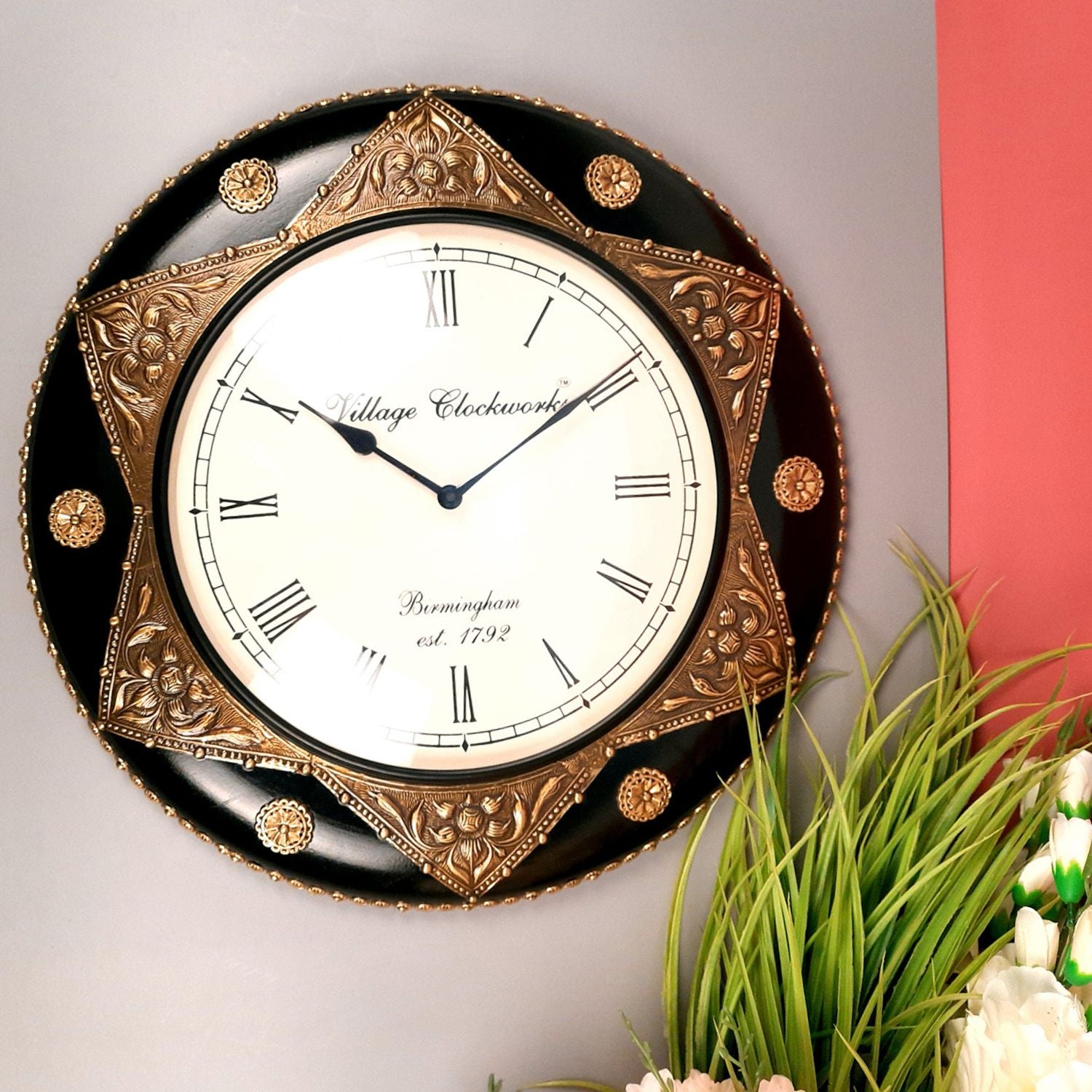 Wall Clock Vintage for Living Room | Wall Mount Clock With Premium Wood Finish & Brass Work - For Home, Office, Bedroom, Hall Decor | Wedding & Housewarming Gift - 18 Inch - Apkamart #Style_Design 2