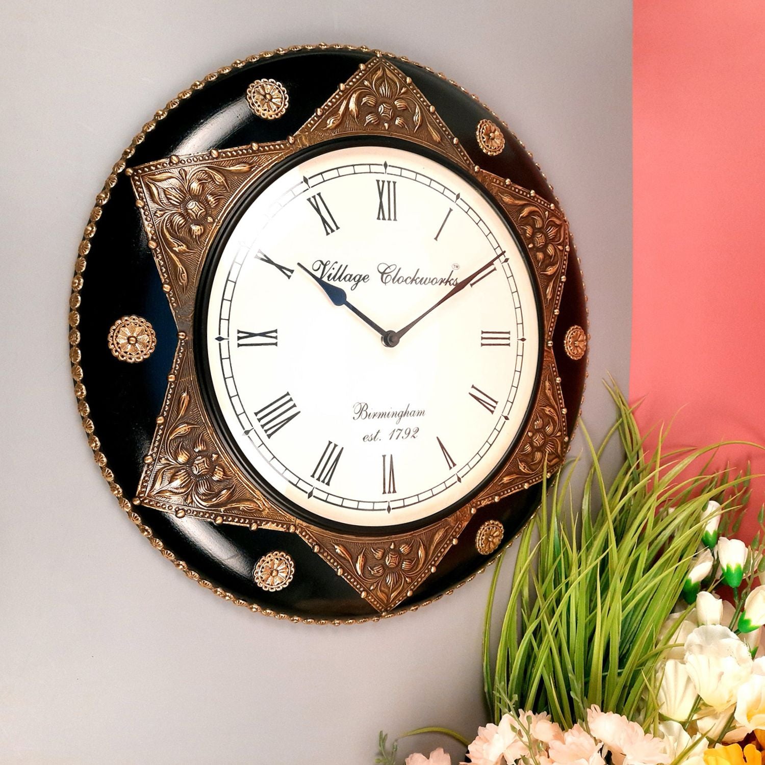 Wall Clock Vintage for Living Room | Wall Mount Clock With Premium Wood Finish & Brass Work - For Home, Office, Bedroom, Hall Decor | Wedding & Housewarming Gift - 18 Inch - Apkamart #Style_Design 2
