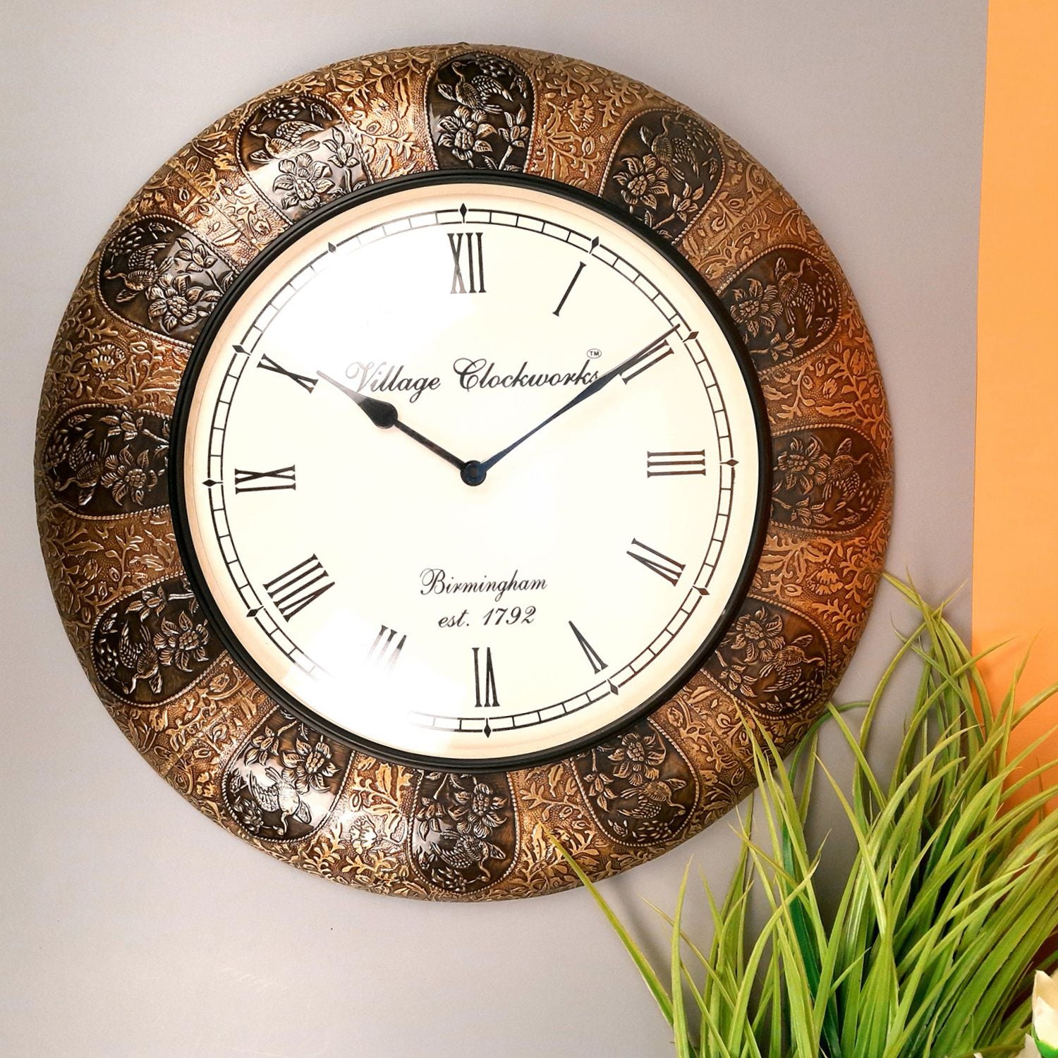Wall Clock Hanging | Analogue Clock Antique With Wooden & Brass Finish - For Home, Living Room, Bedroom, Hall Decor | Wedding & Housewarming Gift - 18 Inch - Apkamart