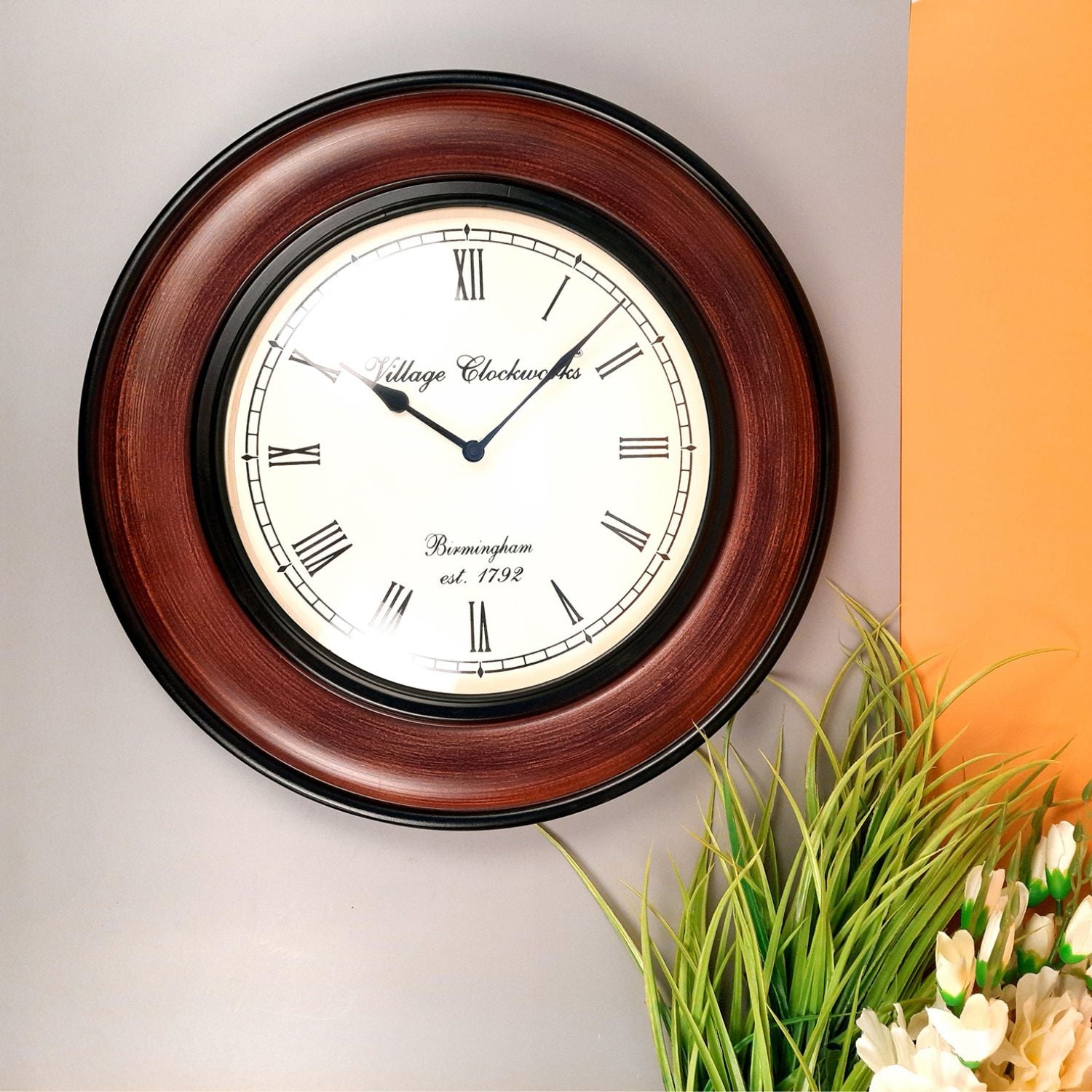 Wall Clock With Premium Wood Finish | Wall Mount Analogue Clock Antique - For Home, Living Room, Bedroom, Hall & Office Decor | Wedding & Housewarming Gift - 18 Inch - Apkamart