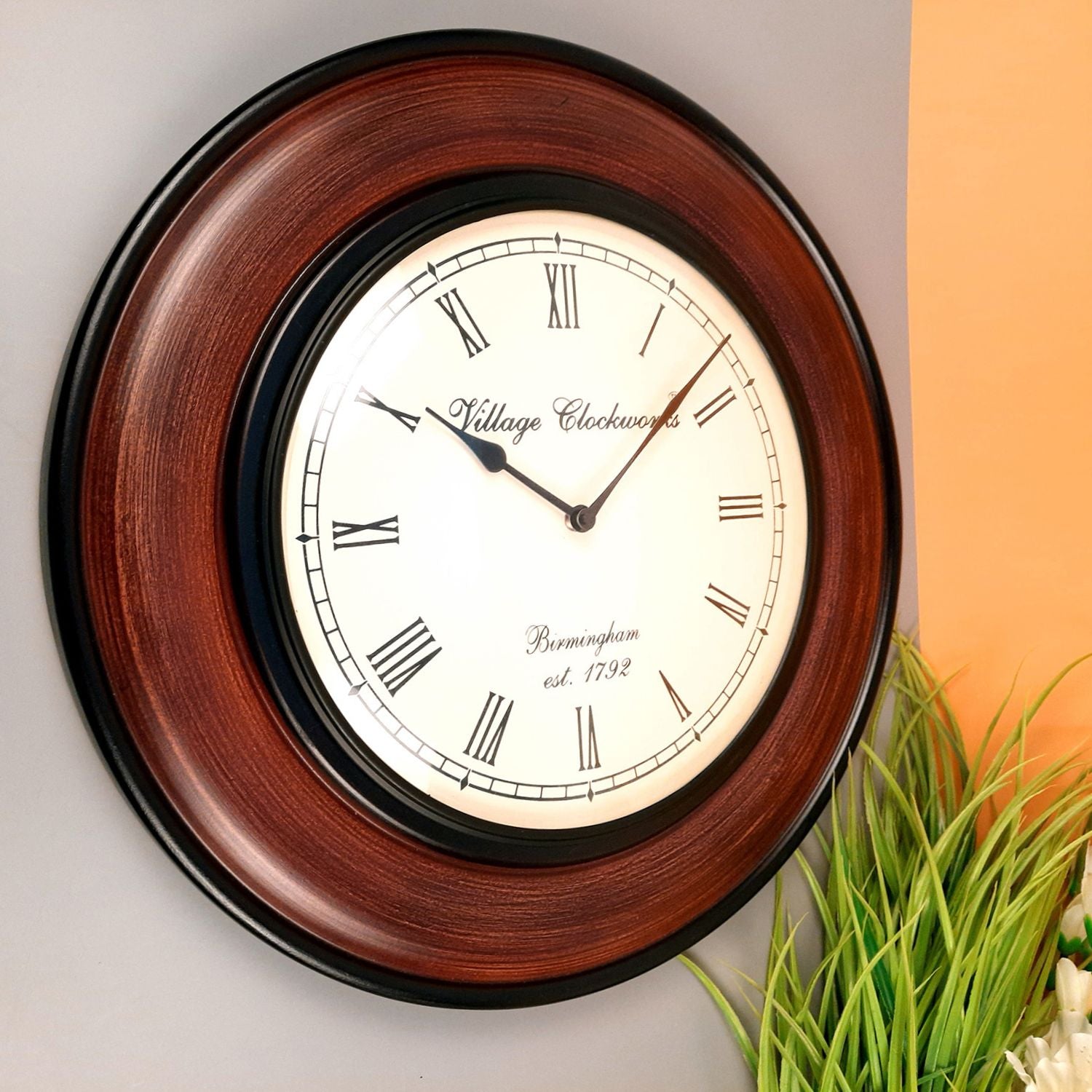 Wall Clock With Premium Wood Finish | Wall Mount Analogue Clock Antique - For Home, Living Room, Bedroom, Hall & Office Decor | Wedding & Housewarming Gift - 18 Inch - Apkamart