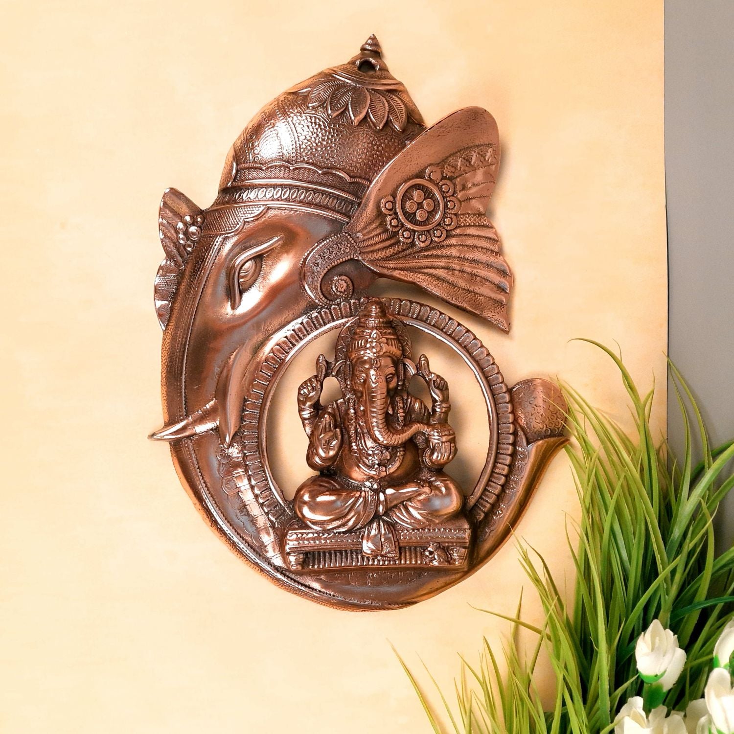 Ganesh Statue Wall Hanging | Ganesha Wall Decor Murti Metal - for Entrance Door | Vastu Ganesha Wall Idol - for Home, Puja & Religious Decor - 17 Inch - Apkamart