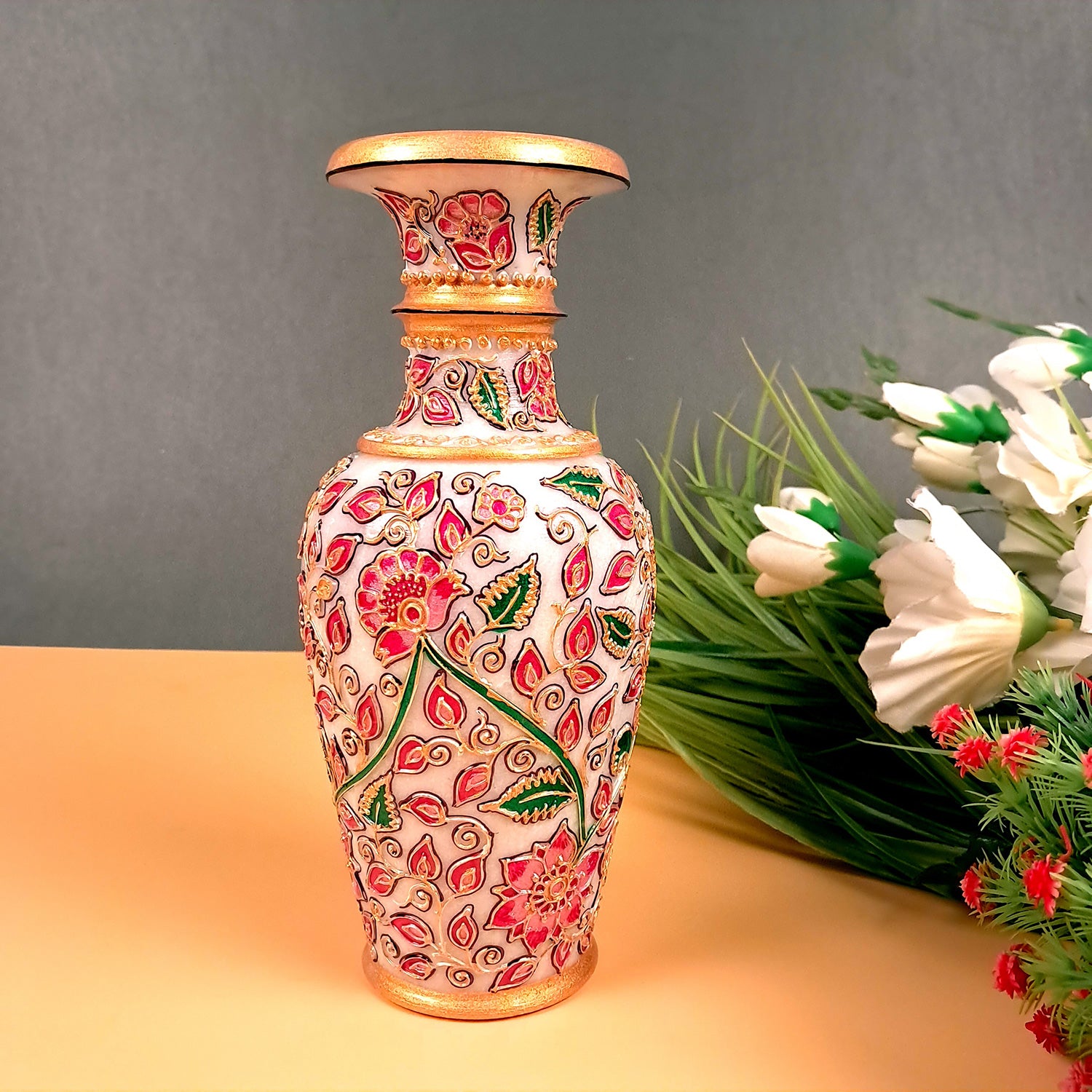 Flower Vase Marble | Pots for Flowers - For Tabletop, Living Room, Home, Office Decor & Gifts | Centerpiece for Table Decoration - 9 Inch - Apkamart #color_Pink