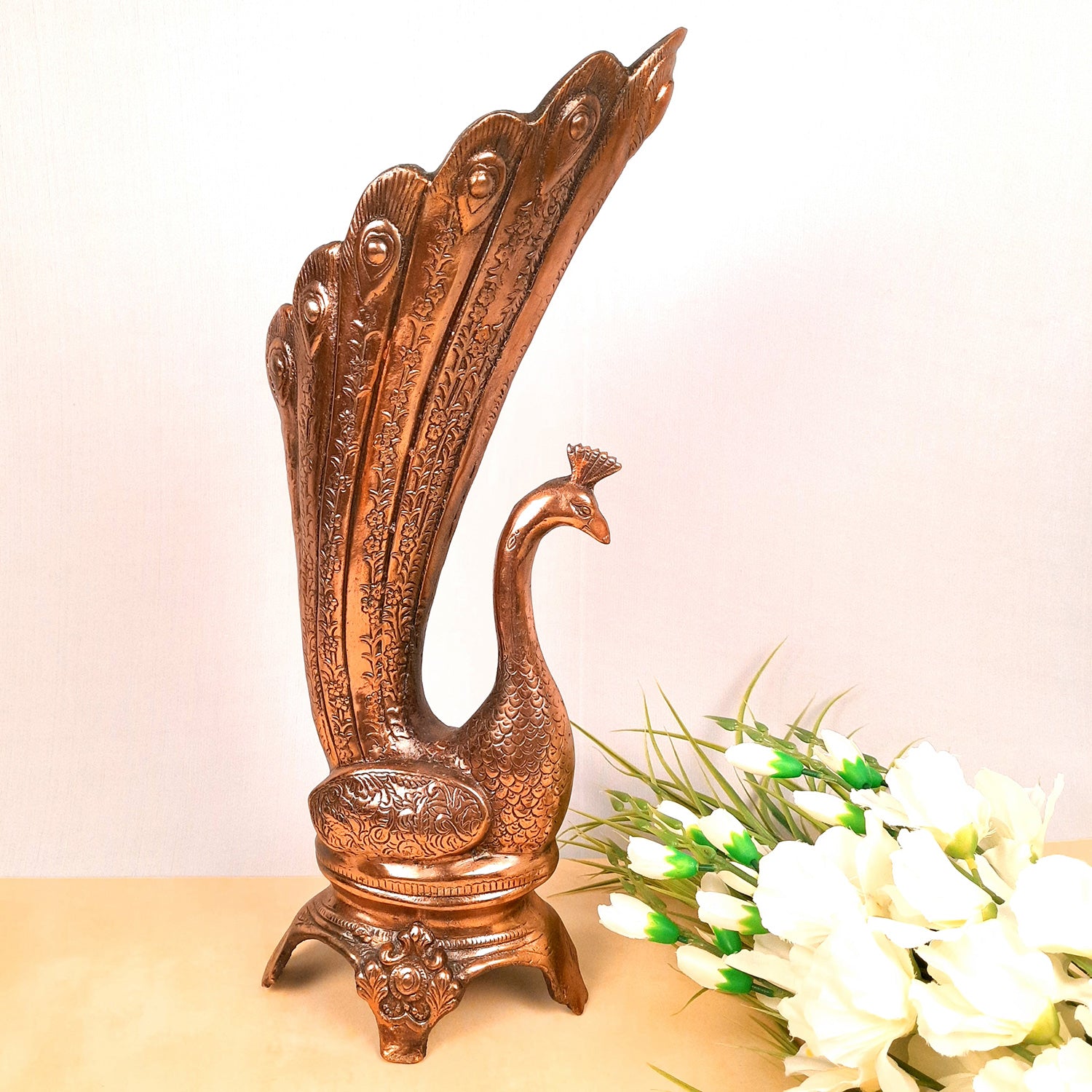 Flower Vase Big | Flower Pot for Corners - Metal With Peacock Design | Floor Vase - For Home, Living Room, Entrance, Office & Hall Decoration | House Warming & Festival Gift - 20 Inch - Apkamart