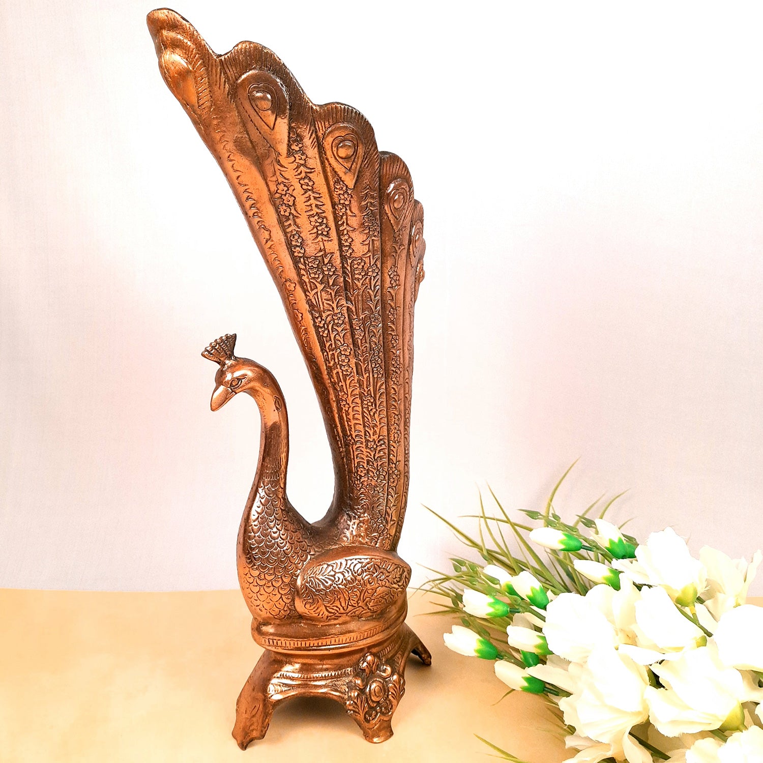 Flower Vase Big | Flower Pot for Corners - Metal With Peacock Design | Floor Vase - For Home, Living Room, Entrance, Office & Hall Decoration | House Warming & Festival Gift - 20 Inch - Apkamart