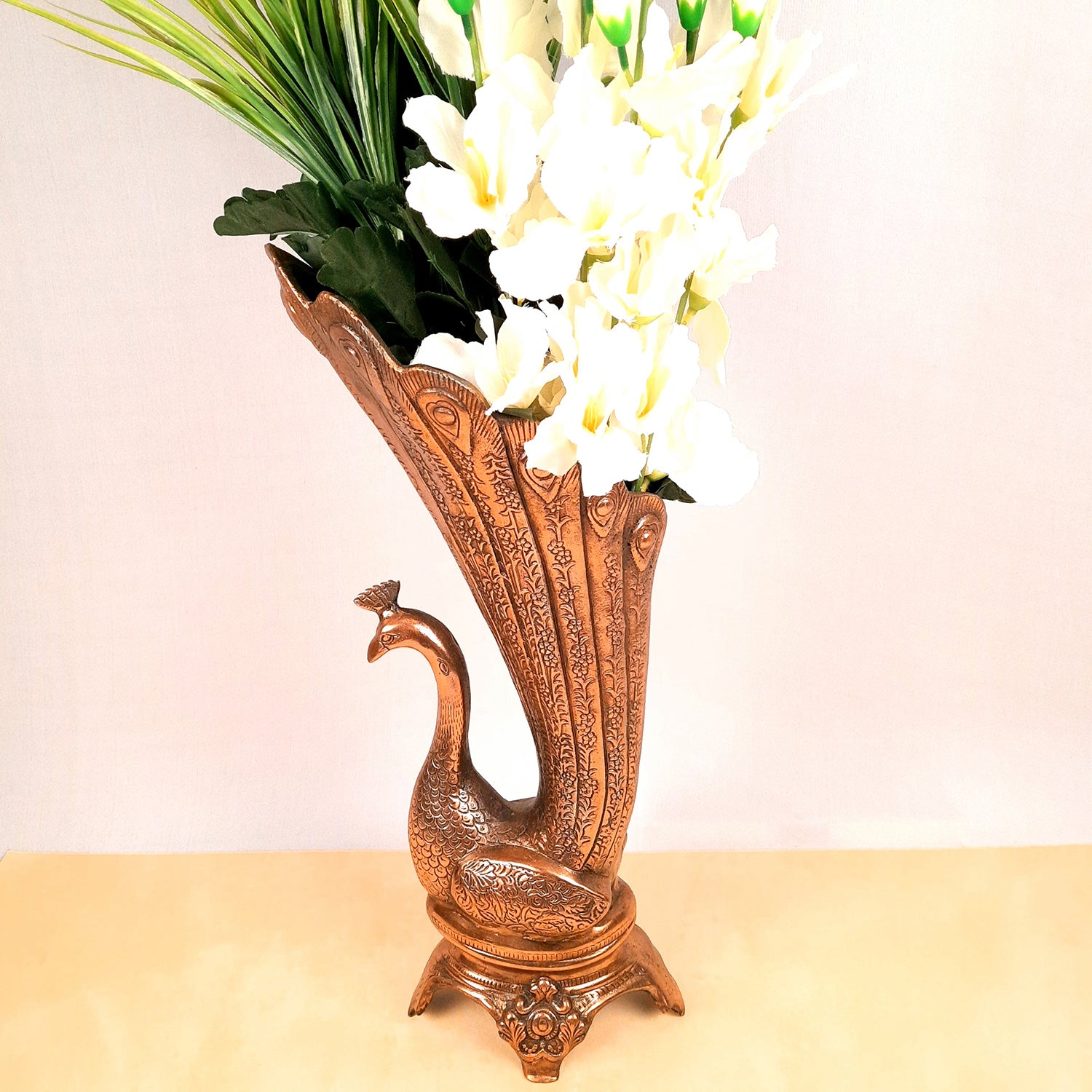 Flower Vase Big | Flower Pot for Corners - Metal With Peacock Design | Floor Vase - For Home, Living Room, Entrance, Office & Hall Decoration | House Warming & Festival Gift - 20 Inch - Apkamart