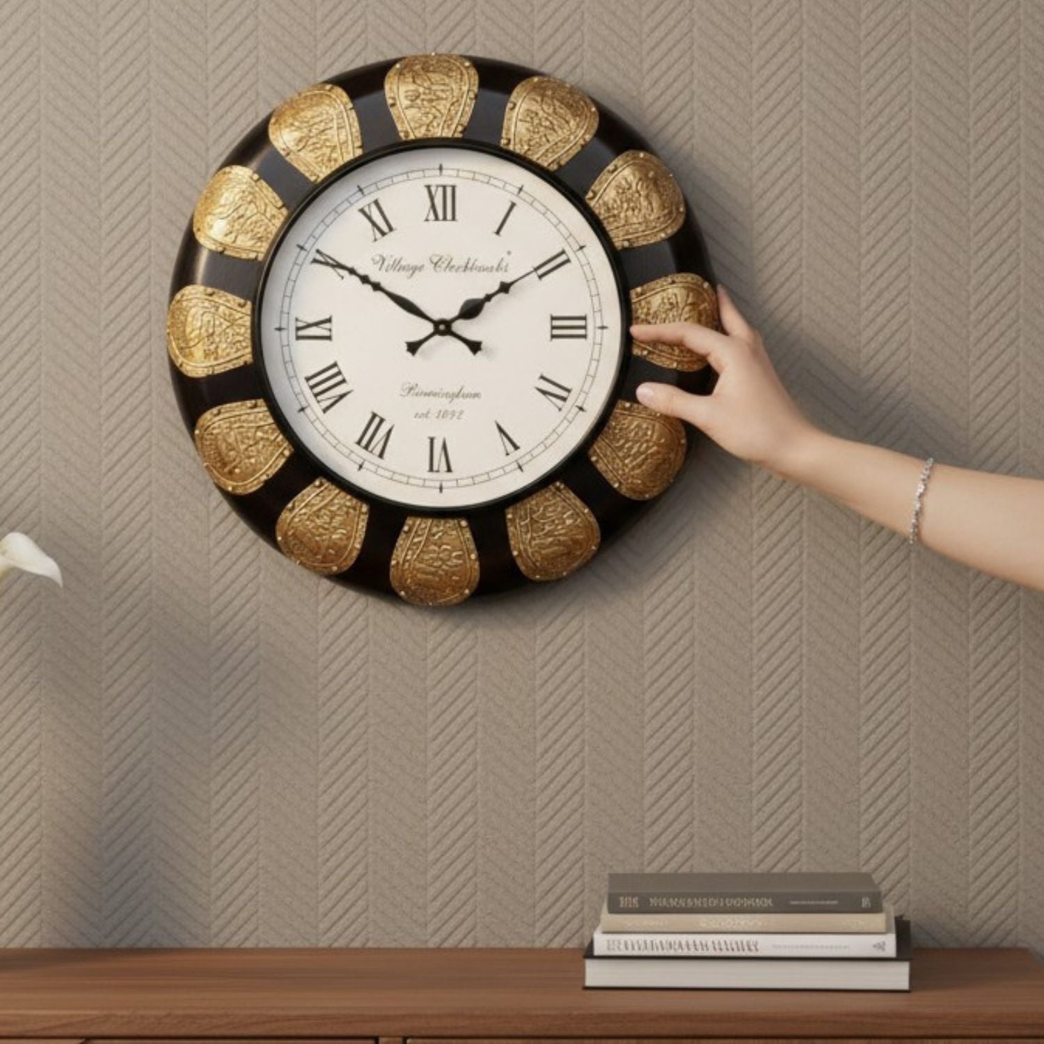 Designer Wall Clock for Living Room Bedroom Office | Analog Wall Clock | Decorative Modern Home Decor Wooden Wall Clock | Housewarming Wedding Gift - 18 Inch - Apkamart