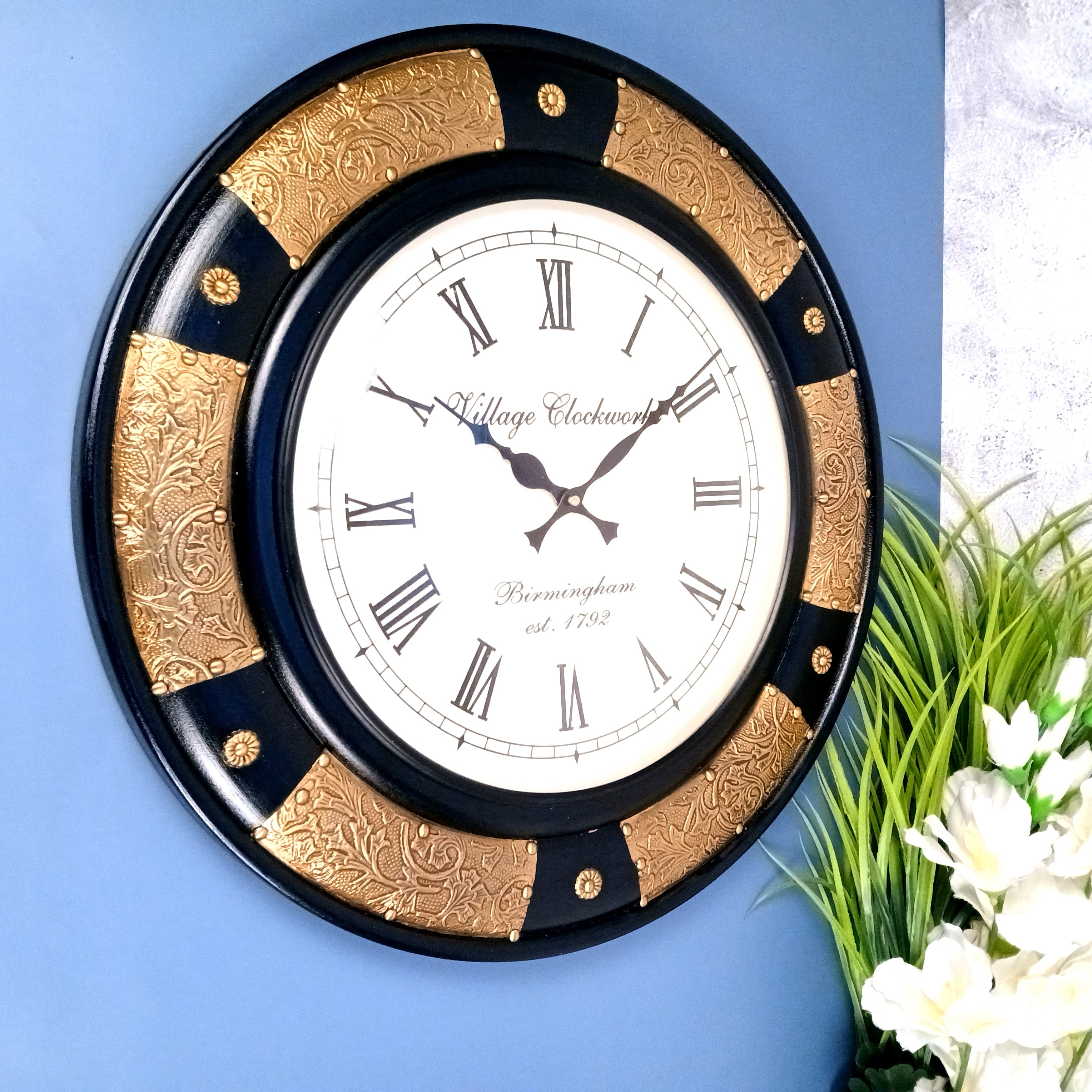 Vintage Wall Clock for Home Decor | Premium Handcrafted Wall Clock Showpiece | Living Room & Bedroom Decor | Festive, Anniversary & Birthday Gift - 18 Inch - Apkamart