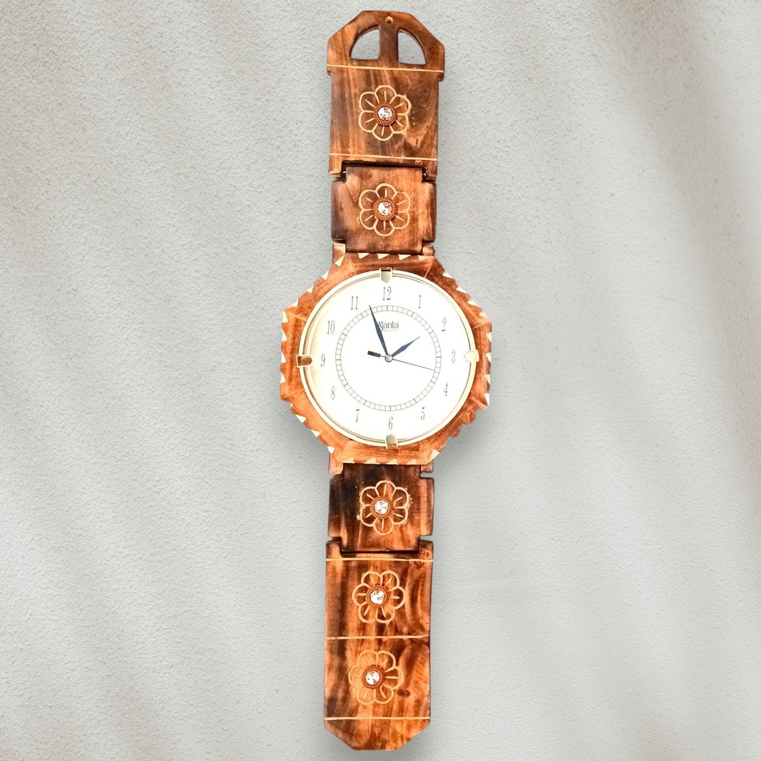 Wall Clock Wrist Design | Wall Mount Analogue Clock With Premium Wood Finish - For Home, Living Room, Bedroom, Hall Decor | Wedding & Housewarming Gift - 32 Inch - Apkamart