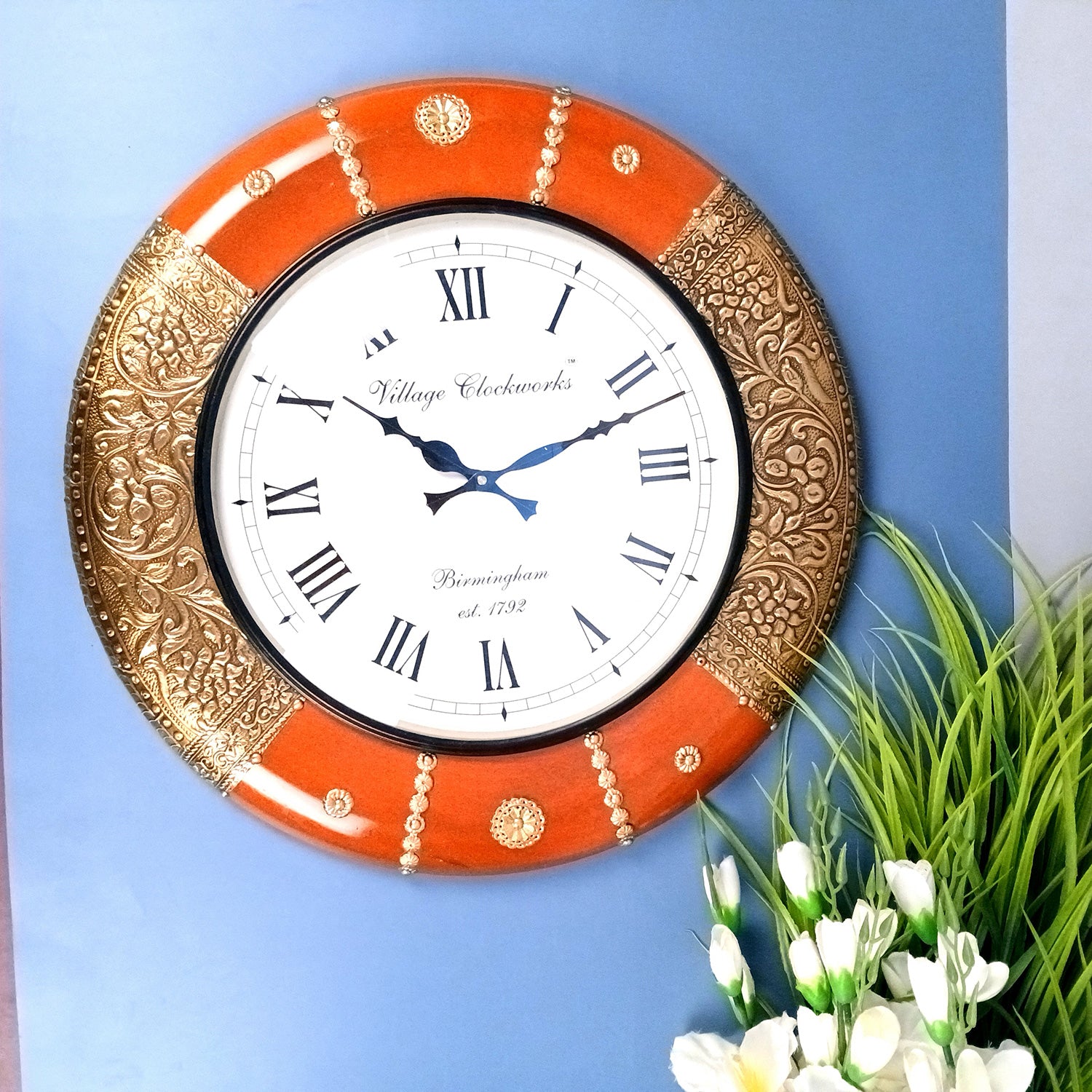 Wall Clock Vintage for Living Room | Wall Mount Clock With Antique Brass Work - For Home, Office, Bedroom, Hall Decoration | Festival Gifts & Wall Decor - 18 Inch - Apkamart #Style_Design 1