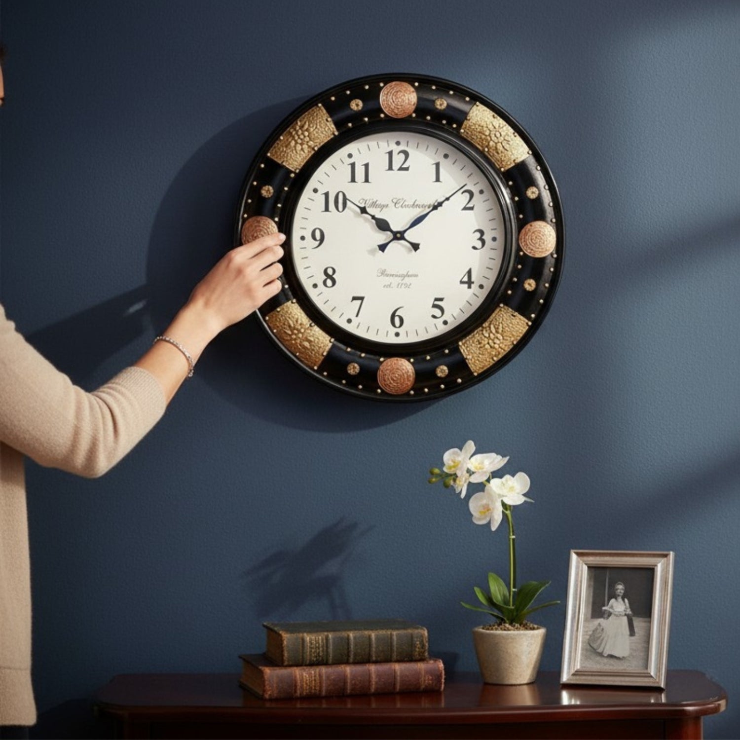 Round Wall Clock | Analog Designer Wall Clock for Home Decor Living Room Bedroom Office | Decorative Large Wall Clock | Stylish Gift for Housewarming & Wedding - 18 Inch - Apkamart