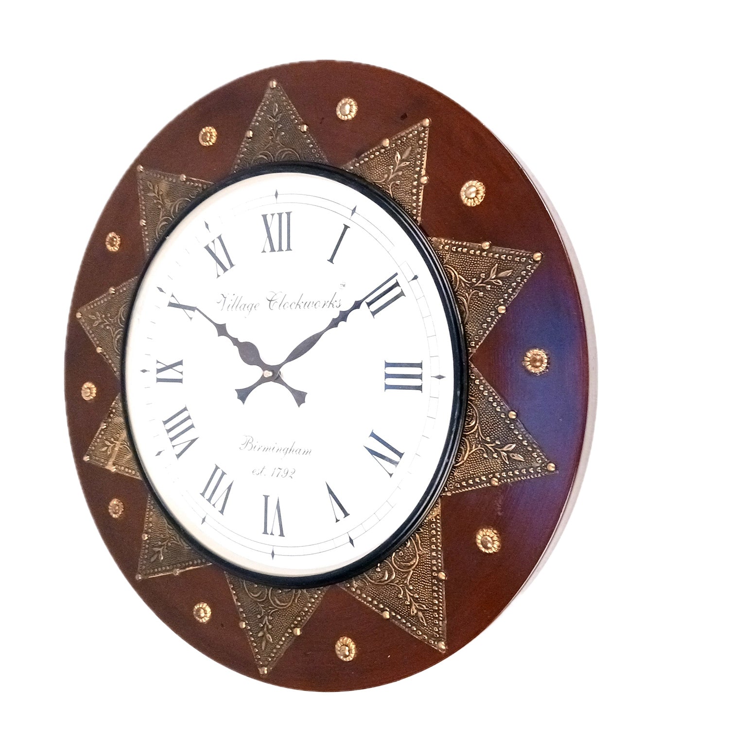 Wall Clock Wooden | Wall Mount Analogue Clock With Premium Wood Finish & Brass Work - For Home, Living Room, Bedroom, Hall Decor | Wedding & Housewarming Gift - 18 Inch - Apkamart #Style_Design 1