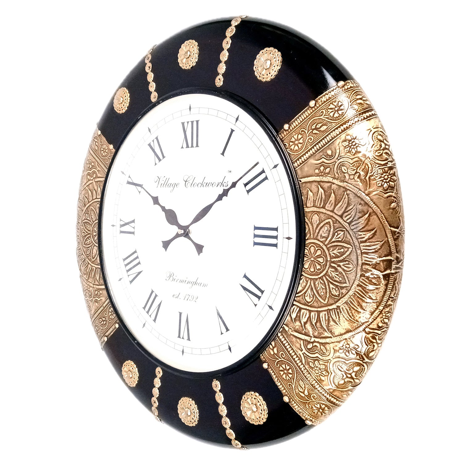 Wall Clock Wooden | Antique Clock With Premium Wood Finish & Brass Work - For Home, Living Room, Bedroom, Office & Hall Decoration | Wedding & Housewarming Gift - 18 Inch - Apkamart #Style_Design 1