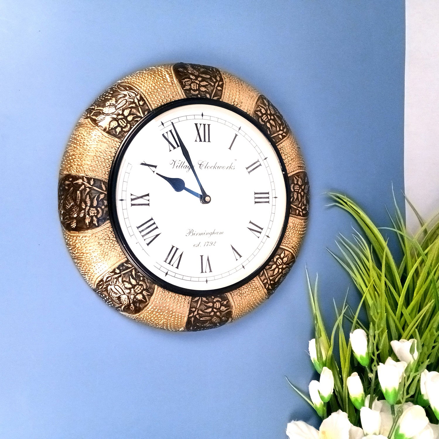 Wall Clock Vintage for Living Room | Wall Mount Clock With Premium Wood Finish & Brass Work - For Home, Office, Bedroom, Hall Decor | Wedding & Housewarming Gift - 12 Inch - Apkamart