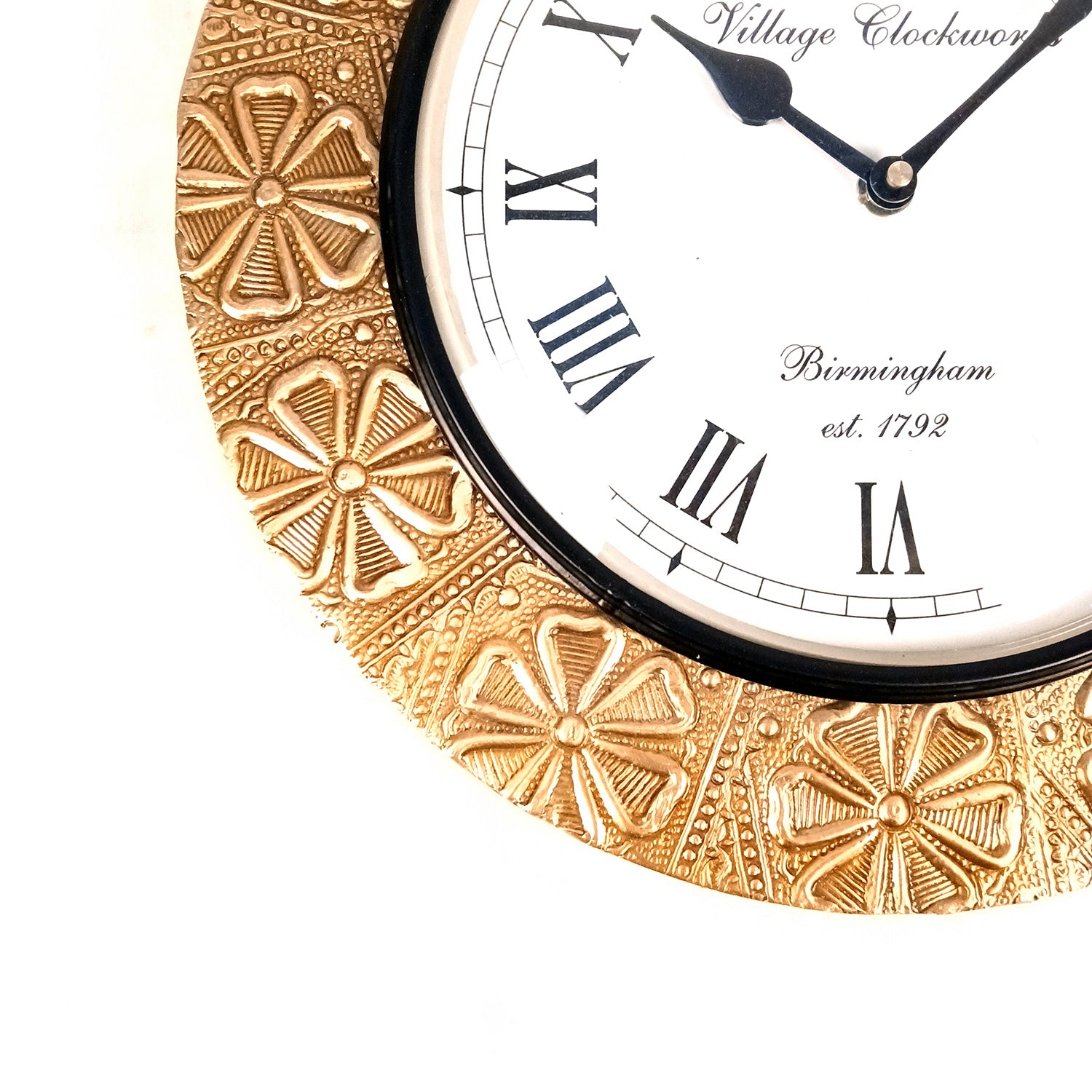 Wall Clock Vintage for Living Room | Wall Mount Clock With Antique Brass Work - For Home, Office, Bedroom, Hall Decoration | Festival Gifts & Wall Decor - 12 Inch - Apkamart