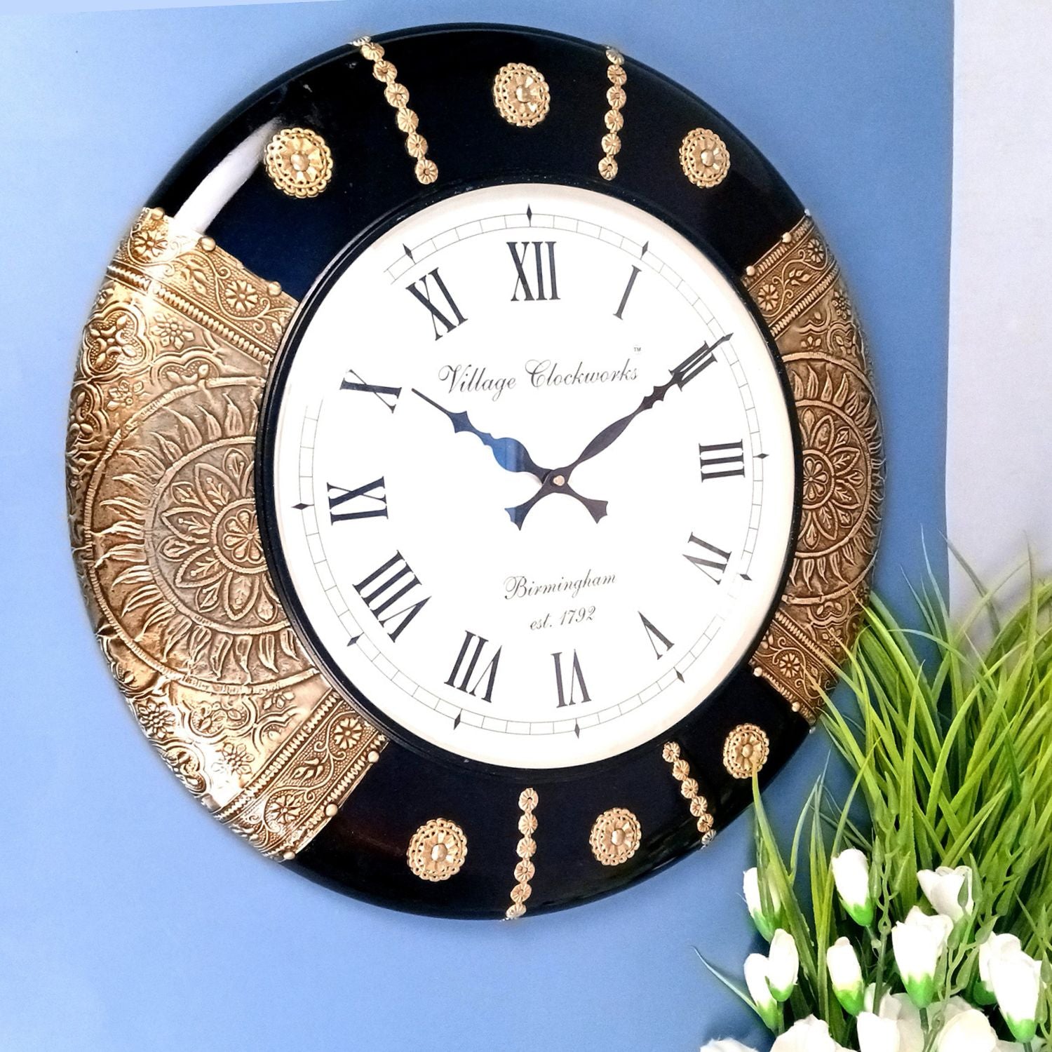 Wall Clock Wooden | Antique Clock With Premium Wood Finish & Brass Work - For Home, Living Room, Bedroom, Office & Hall Decoration | Wedding & Housewarming Gift - 18 Inch - Apkamart #Style_Design 1