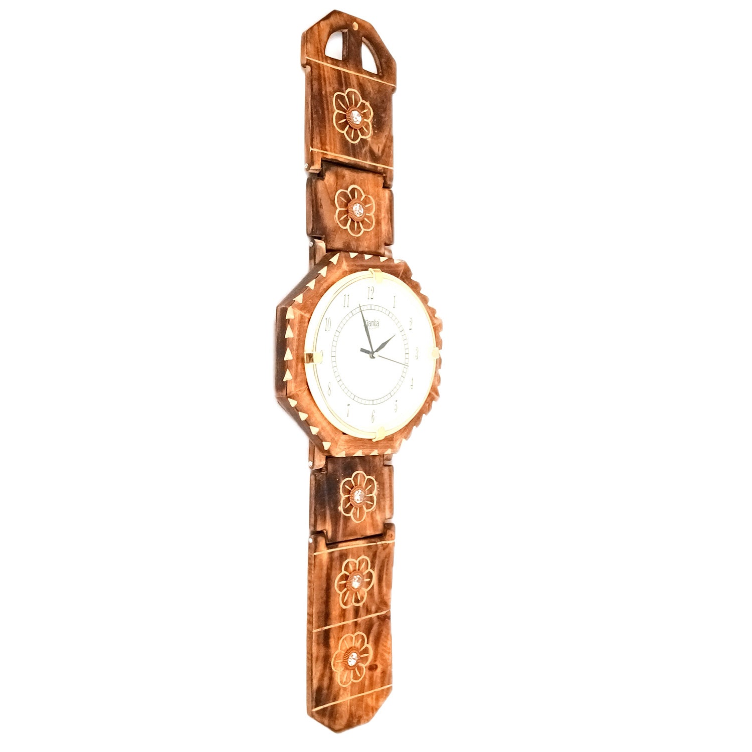 Wall Clock Wrist Design | Wall Mount Analogue Clock With Premium Wood Finish - For Home, Living Room, Bedroom, Hall Decor | Wedding & Housewarming Gift - 32 Inch - Apkamart