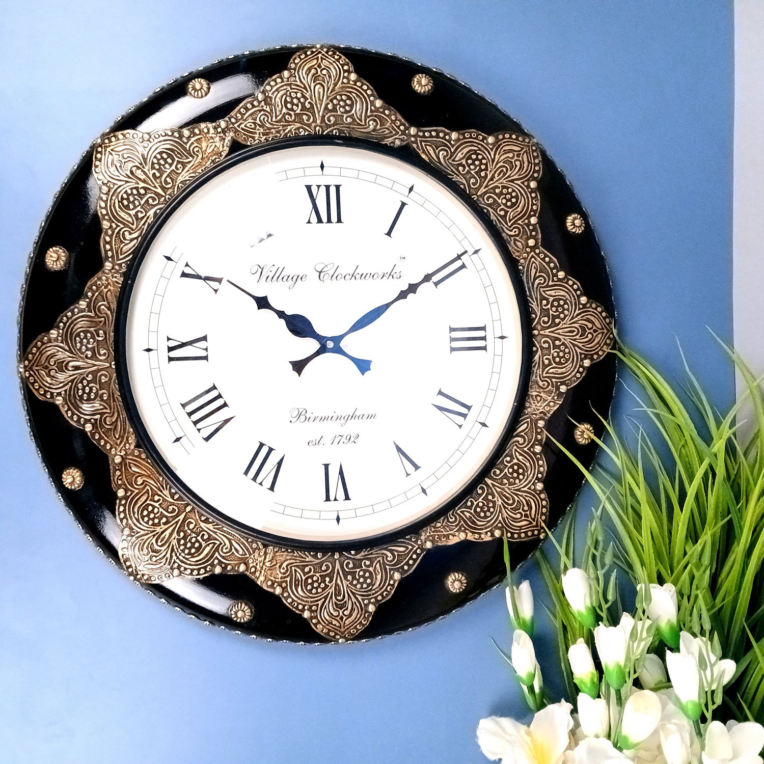 Wall Clock Vintage for Living Room | Wall Mount Clock With Premium Wood Finish & Brass Work - For Home, Office, Bedroom, Hall Decor | Wedding & Housewarming Gift - 18 Inch - Apkamart #Style_Design 1