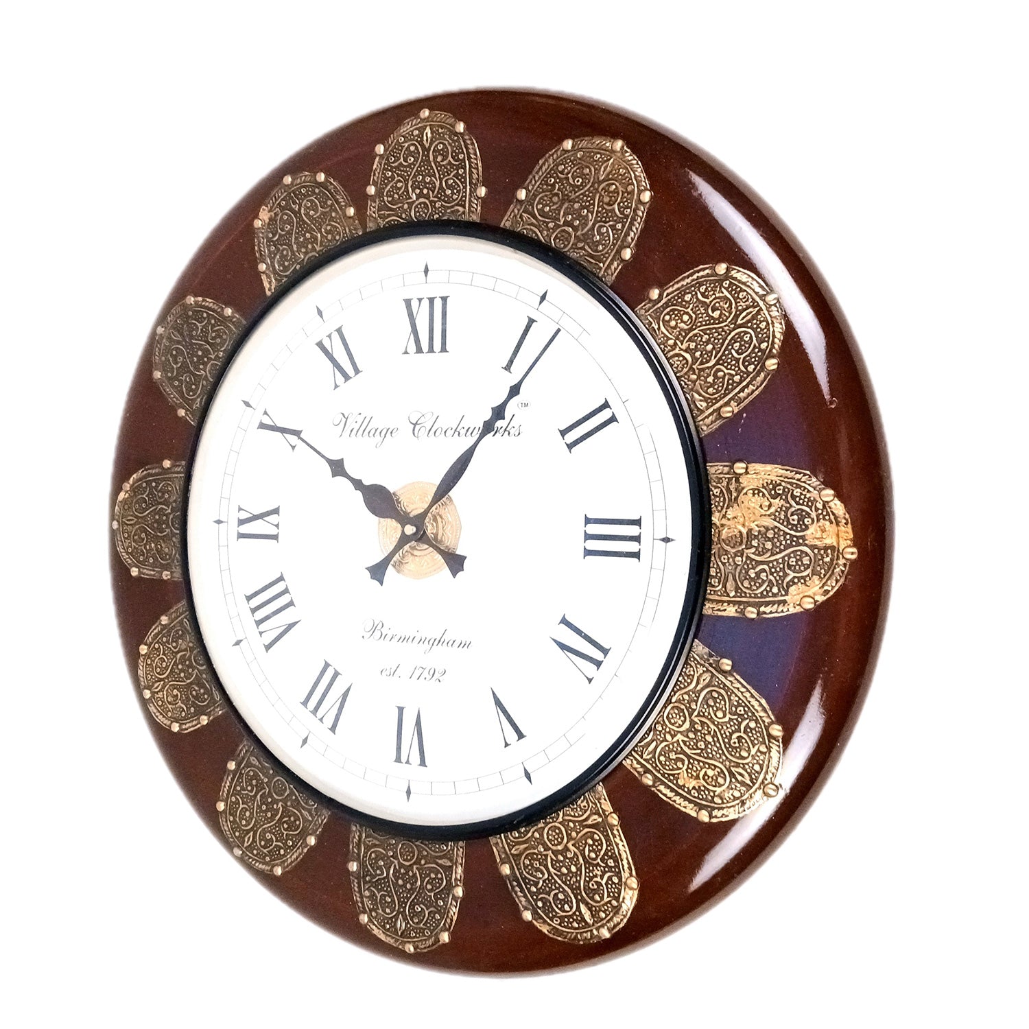 Wall Clock Wooden | Antique Clock With Premium Wood Finish & Brass Work - For Home, Living Room, Bedroom, Office & Hall Decoration | Wedding & Housewarming Gift - 18 Inch - Apkamart #Style_Design 1
