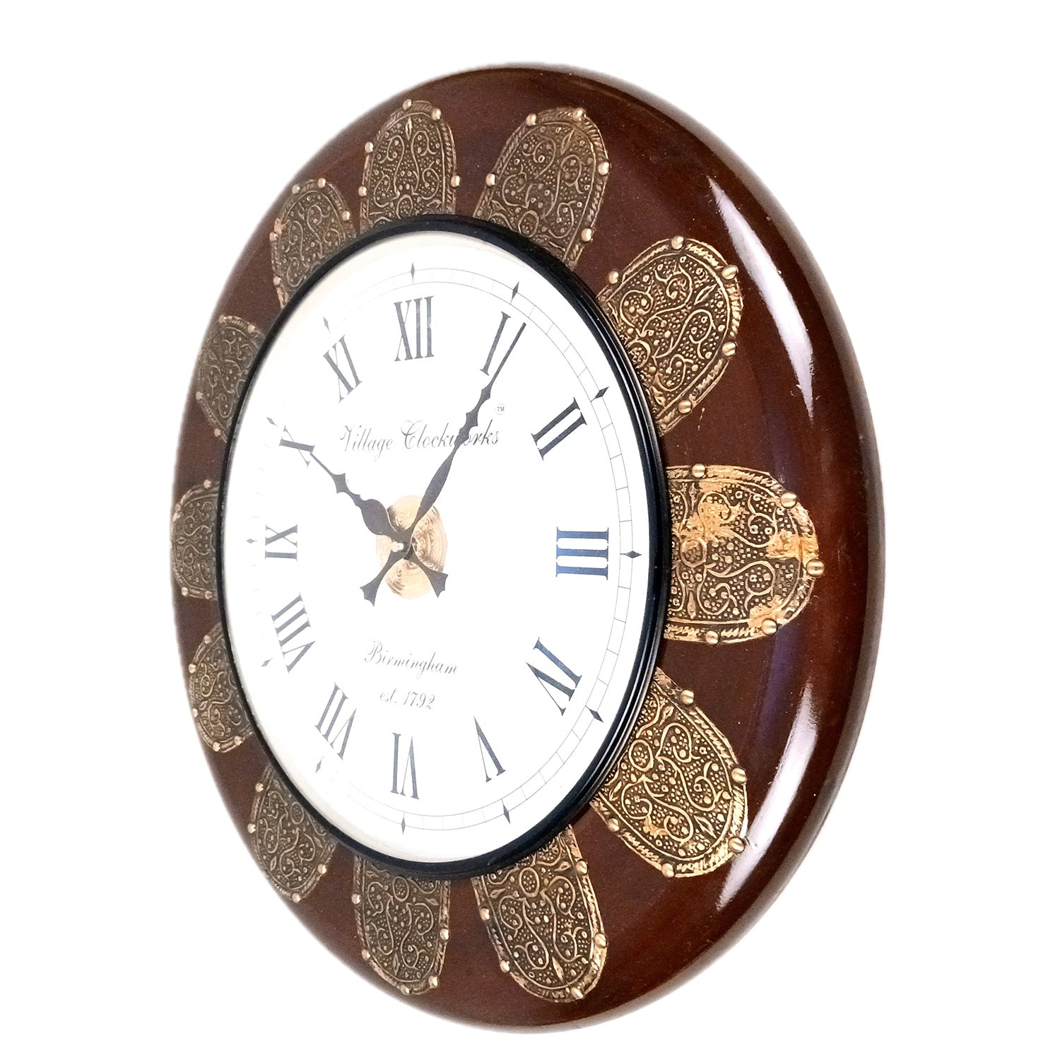 Wall Clock Wooden | Antique Clock With Premium Wood Finish & Brass Work - For Home, Living Room, Bedroom, Office & Hall Decoration | Wedding & Housewarming Gift - 18 Inch - Apkamart #Style_Design 1