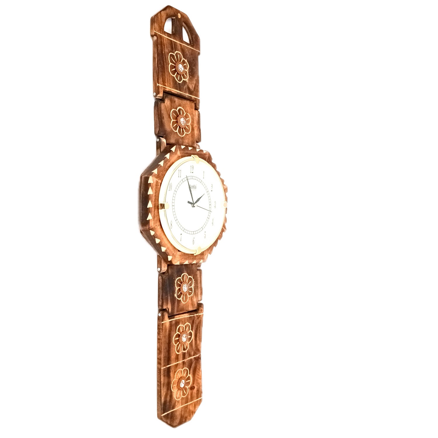 Wall Clock Wrist Design | Wall Mount Analogue Clock With Premium Wood Finish - For Home, Living Room, Bedroom, Hall Decor | Wedding & Housewarming Gift - 32 Inch - Apkamart
