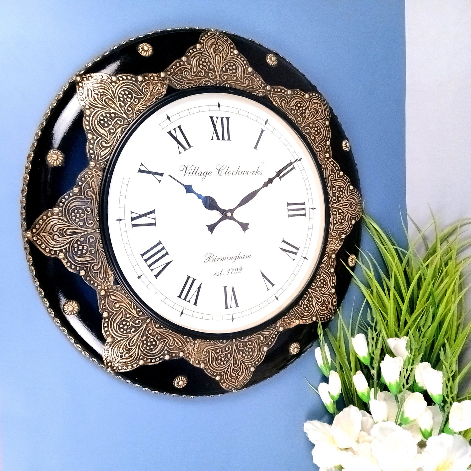 Wall Clock Vintage for Living Room | Wall Mount Clock With Premium Wood Finish & Brass Work - For Home, Office, Bedroom, Hall Decor | Wedding & Housewarming Gift - 18 Inch - Apkamart #Style_Design 1
