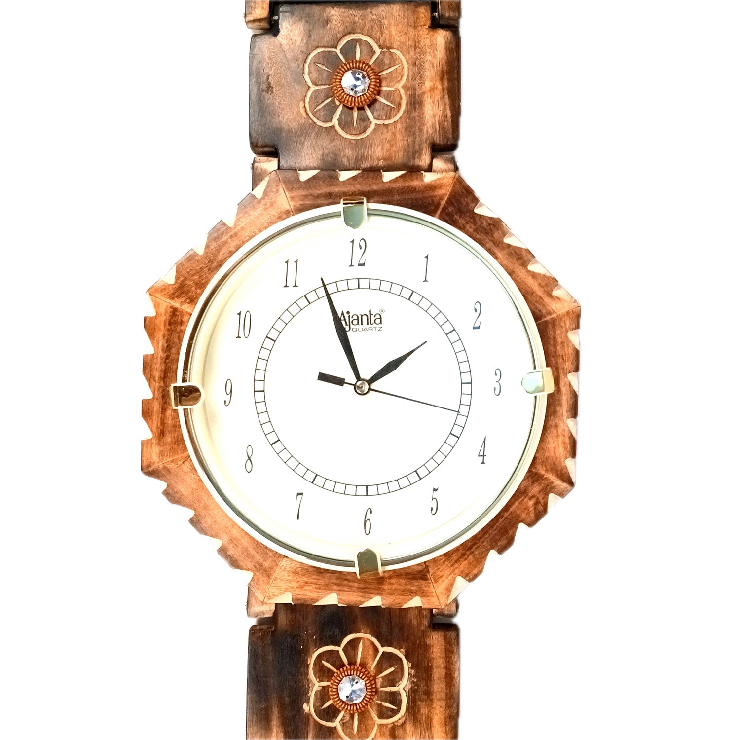 Wall Clock Wrist Design | Wall Mount Analogue Clock With Premium Wood Finish - For Home, Living Room, Bedroom, Hall Decor | Wedding & Housewarming Gift - 32 Inch - Apkamart