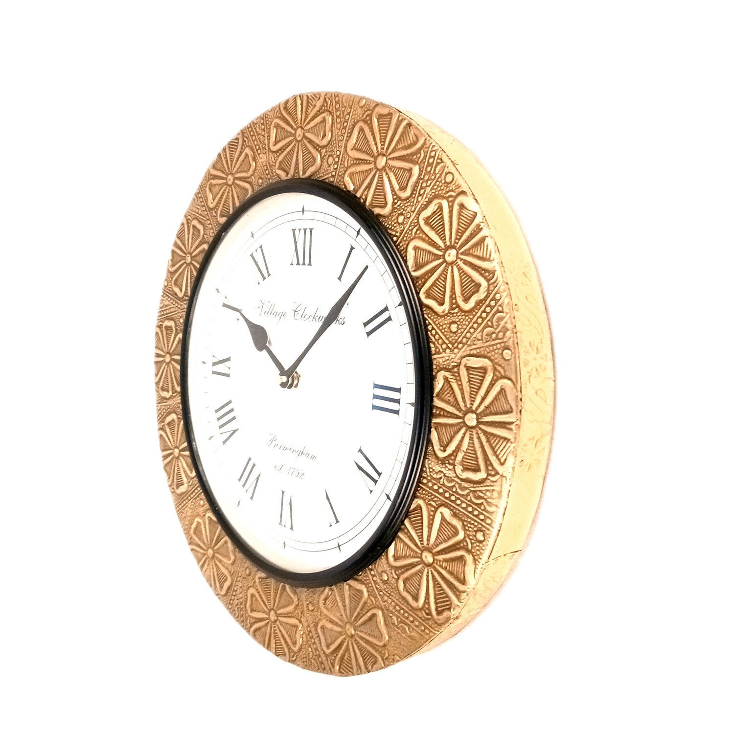 Wall Clock Vintage for Living Room | Wall Mount Clock With Antique Brass Work - For Home, Office, Bedroom, Hall Decoration | Festival Gifts & Wall Decor - 12 Inch - Apkamart