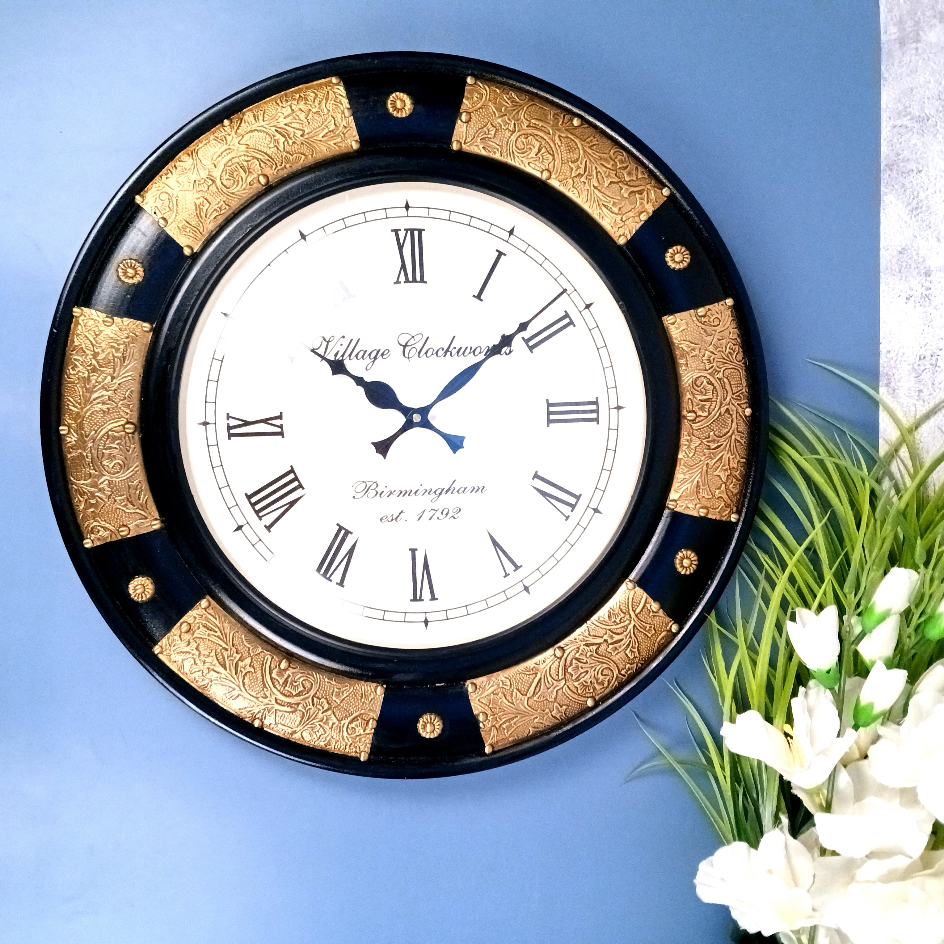 Vintage Wall Clock for Home Decor | Premium Handcrafted Wall Clock Showpiece | Living Room & Bedroom Decor | Festive, Anniversary & Birthday Gift - 18 Inch - Apkamart