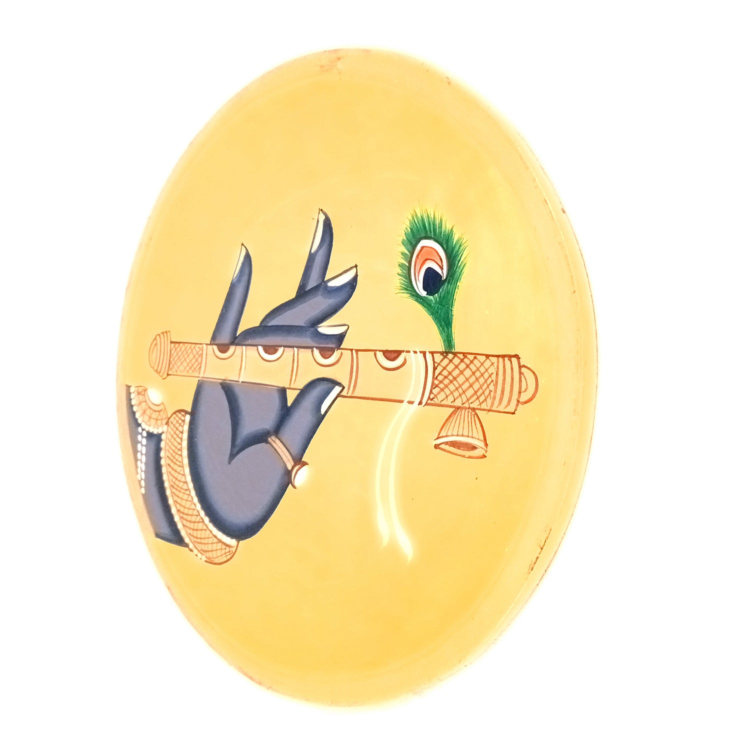 Wall Plate | Wooden Pichwai Wall Hanging Plates - Krishna Wall Art - For Home Decor, Living Room, Office | Gift for Wedding, Housewarming, Festivals - 10 Inch (Yellow) - Apkamart