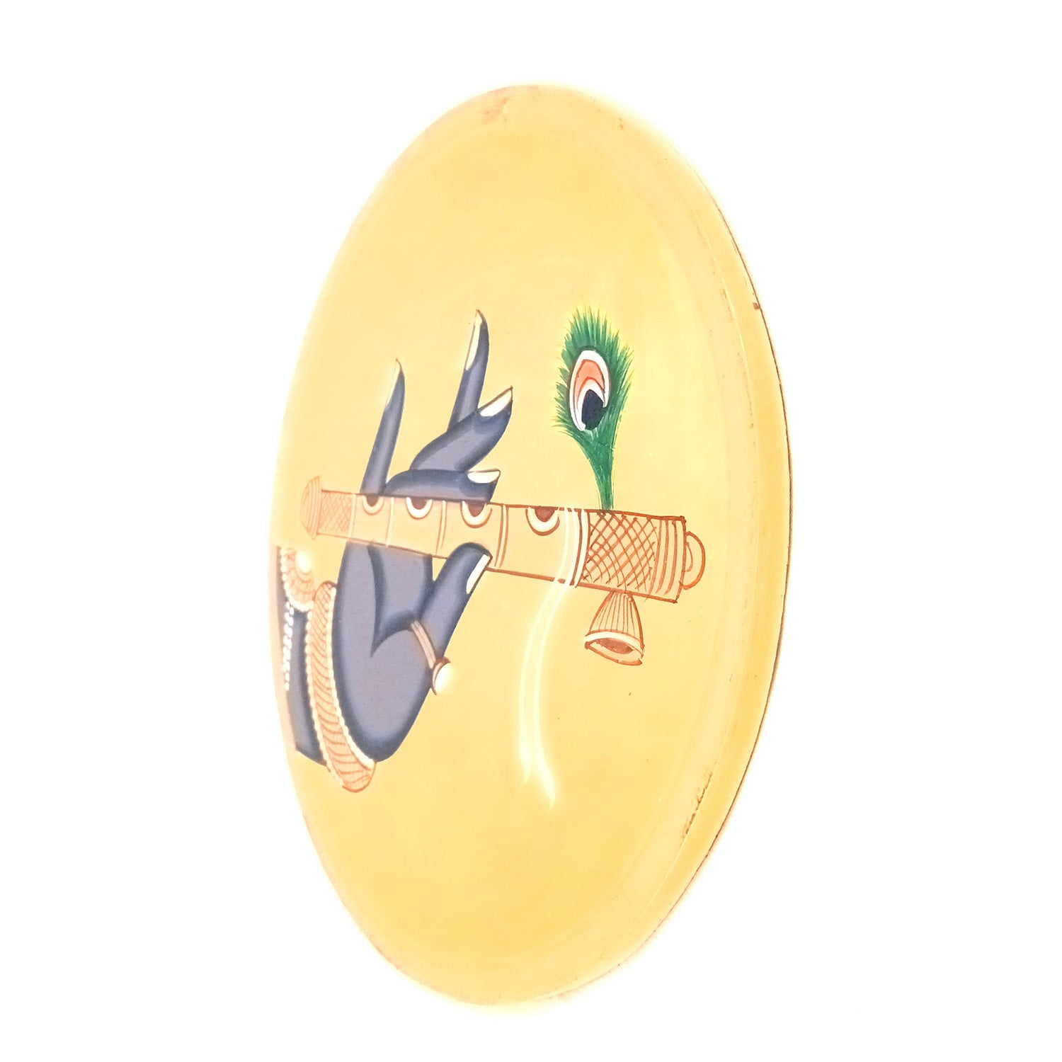 Wall Plate | Wooden Pichwai Wall Hanging Plates - Krishna Wall Art - For Home Decor, Living Room, Office | Gift for Wedding, Housewarming, Festivals - 10 Inch (Yellow) - Apkamart