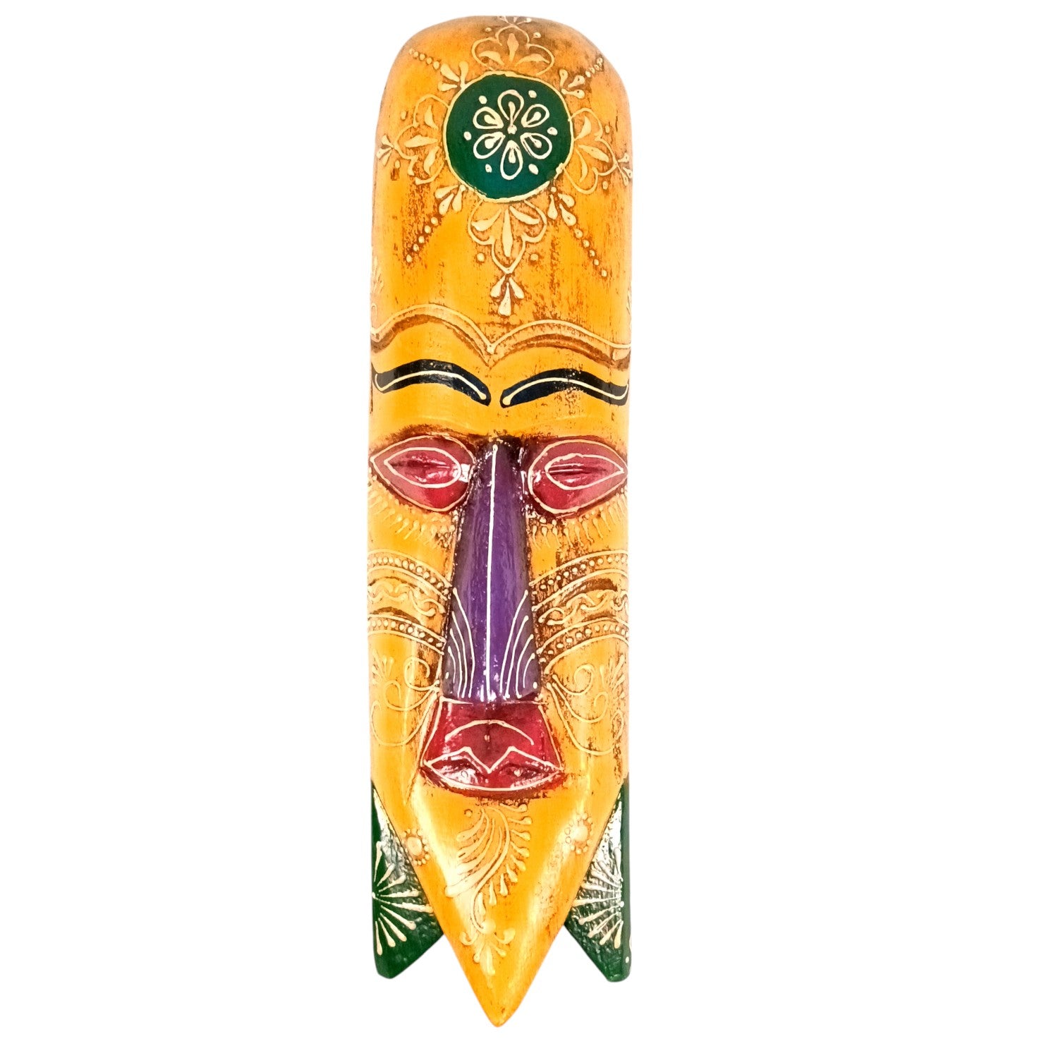 Wooden Wall Hanging Mask Showpiece | Decorative Mask for Home Wall Decor | Handcrafted Wooden Art | Premium Ethnic Showpiece for Living Room - 15 Inch - Apkamart