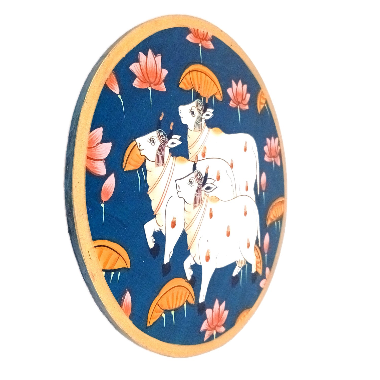 Wall Plate | Wooden Wall Hanging Plates - Pichwai Cow Wall Art - For Home Decor, Living Room, Bedroom | Gift for Wedding, Housewarming, Festivals - 10 Inch - Apkamart #Colour_Blue