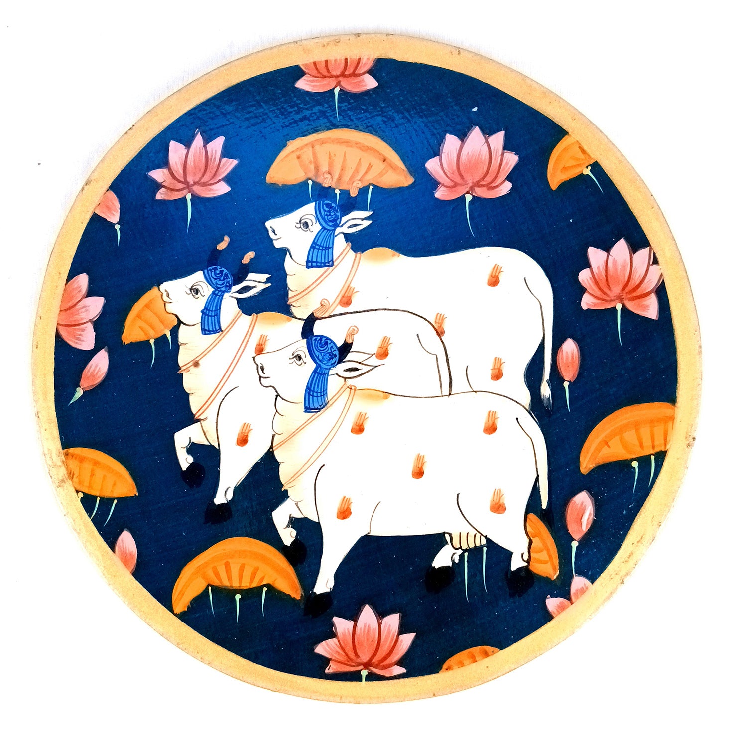 Wall Plate | Wooden Wall Hanging Plates - Pichwai Cow Wall Art - For Home Decor, Living Room, Bedroom | Gift for Wedding, Housewarming, Festivals - 10 Inch - Apkamart #Colour_Blue