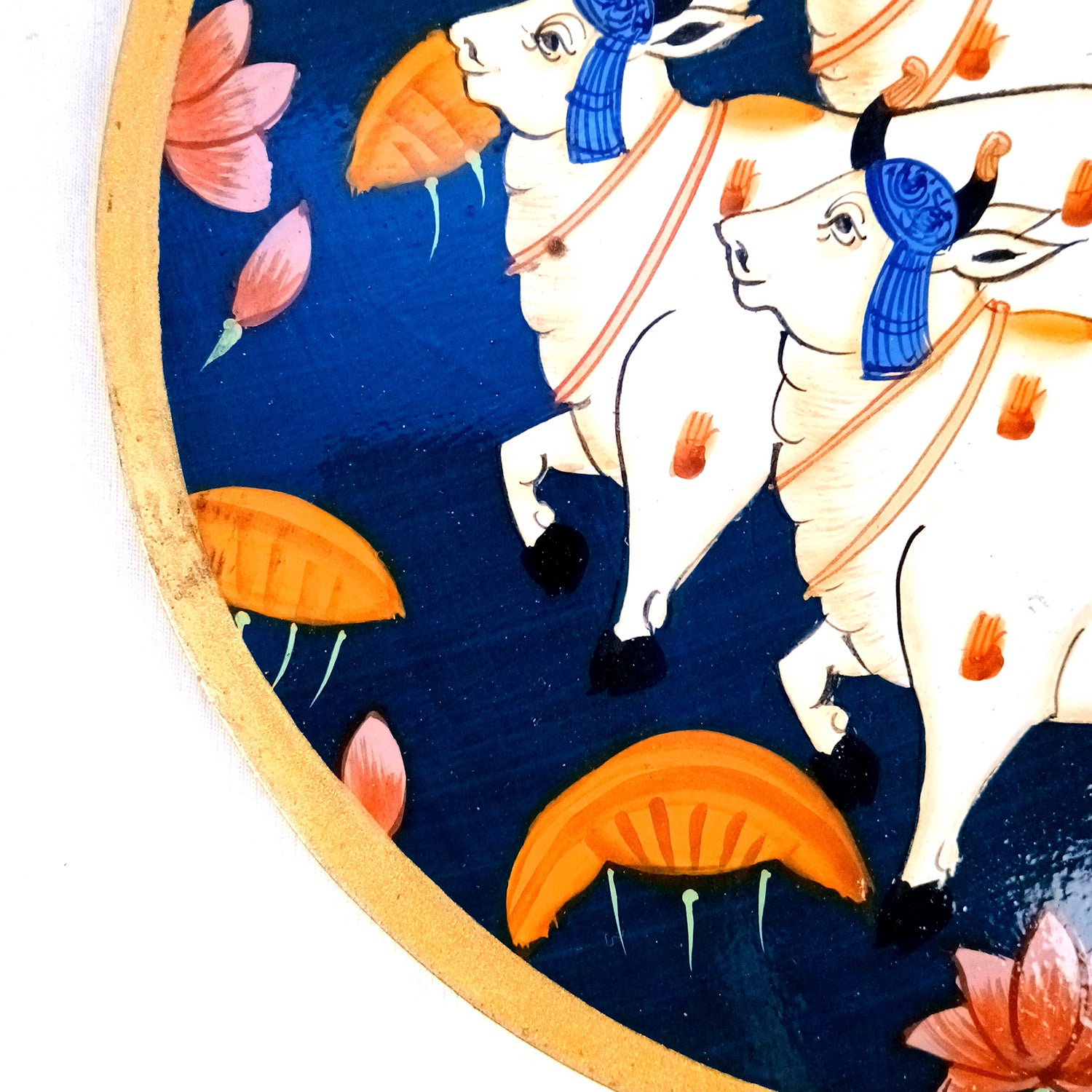 Wall Plate | Wooden Wall Hanging Plates - Pichwai Cow Wall Art - For Home Decor, Living Room, Bedroom | Gift for Wedding, Housewarming, Festivals - 10 Inch - Apkamart #Colour_Blue