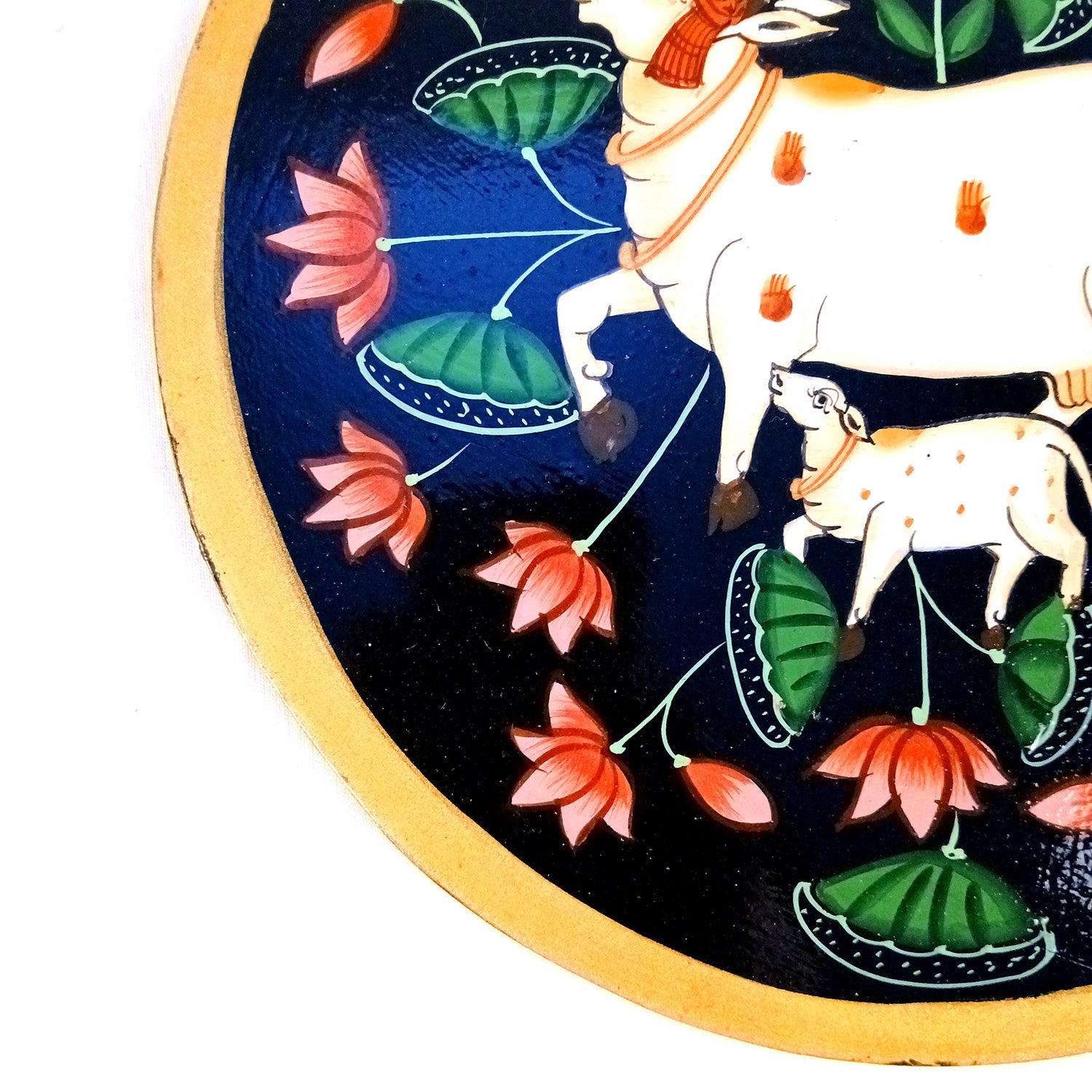 Wall Plate | Wooden Wall Hanging Plates - Pichwai Cow Wall Art - For Home Decor, Living Room, Bedroom, Office | Gift for Wedding, Housewarming & Festivals - 10 Inch - Apkamart #Colour_Black