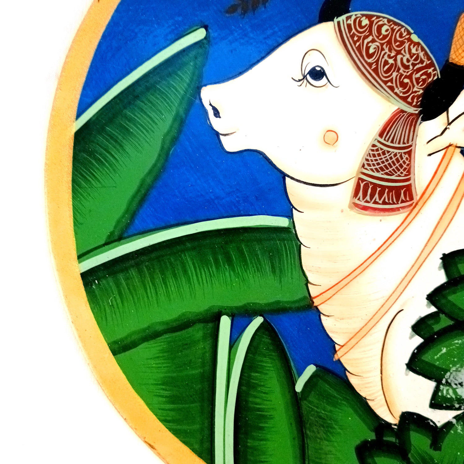 Wall Plate | Wooden Wall Hanging Plates - Pichwai Cow Wall Art - For Home Decor, Living Room, Office | Gift for Wedding, Housewarming, Festivals - 10 Inch - Apkamart #Colour_Blue