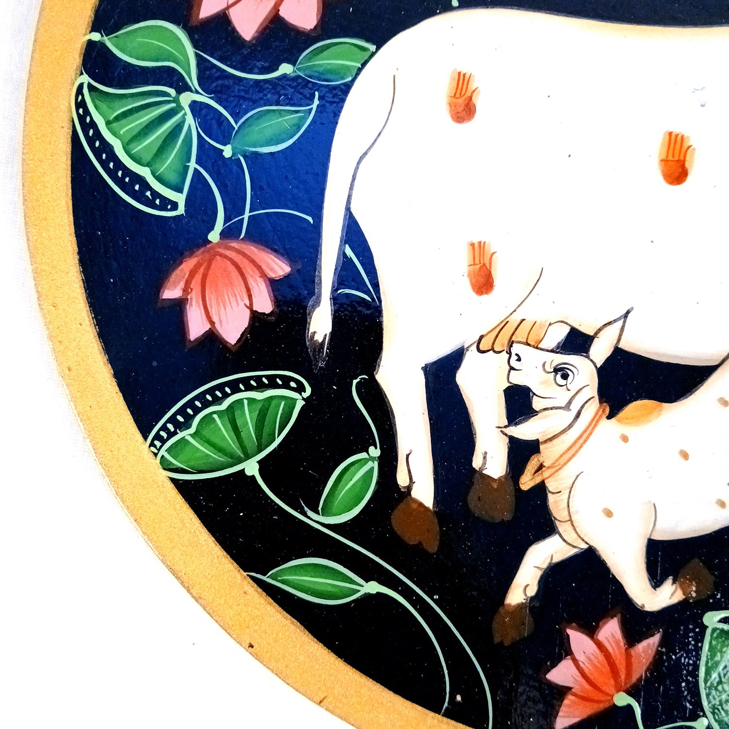 Wall Plate | Wooden Wall Hanging Plates - Pichwai Cow Wall Art - For Home Decor, Living Room, Bedroom, Office | Gift for Wedding, Housewarming - 10 Inch - Apkamart #Colour_Black