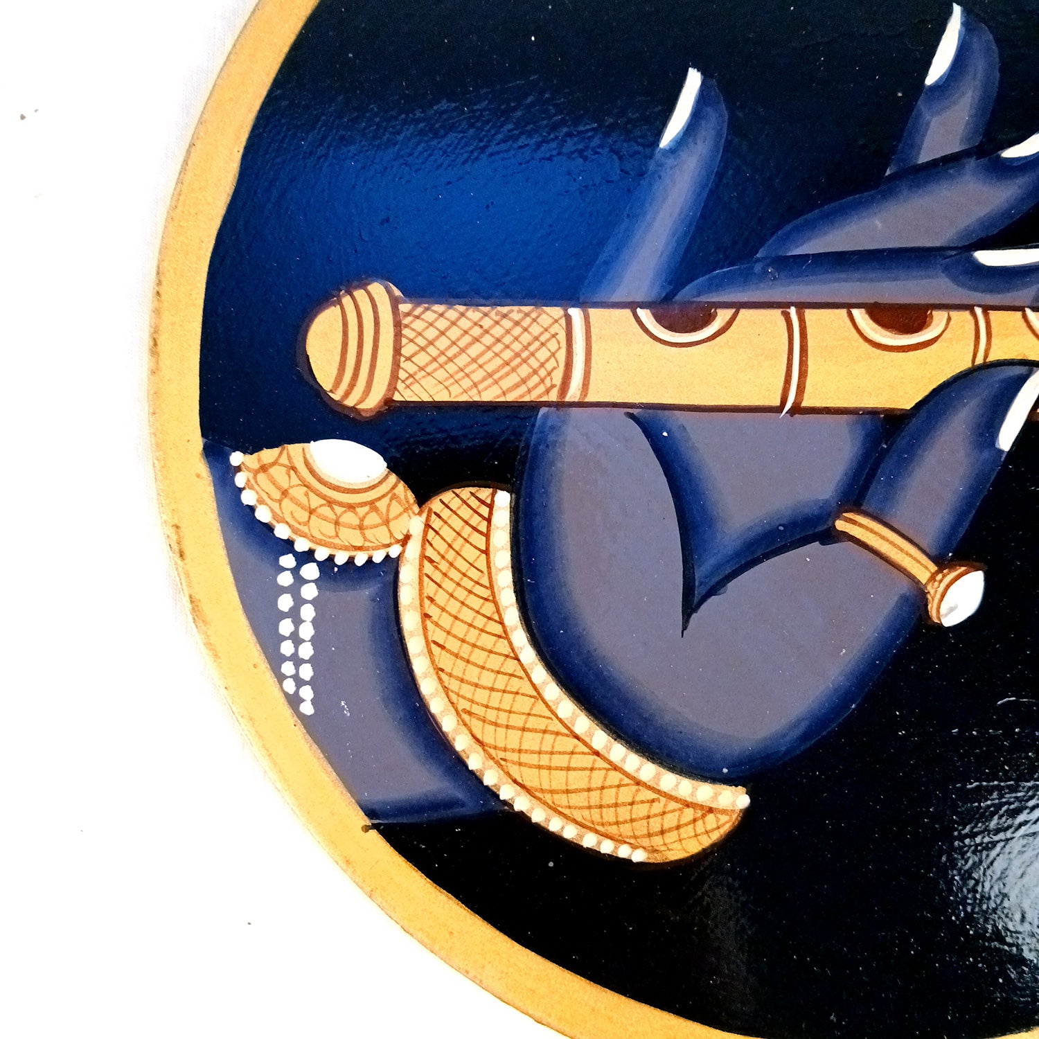 Wall Plate | Wooden Pichwai Wall Hanging Plates - Krishna Bansuri In Hand Wall Art - For Home Decor, Living Room, Office | Gift for Housewarming, Festivals - 10 Inch - Apkamart #Colour_Black