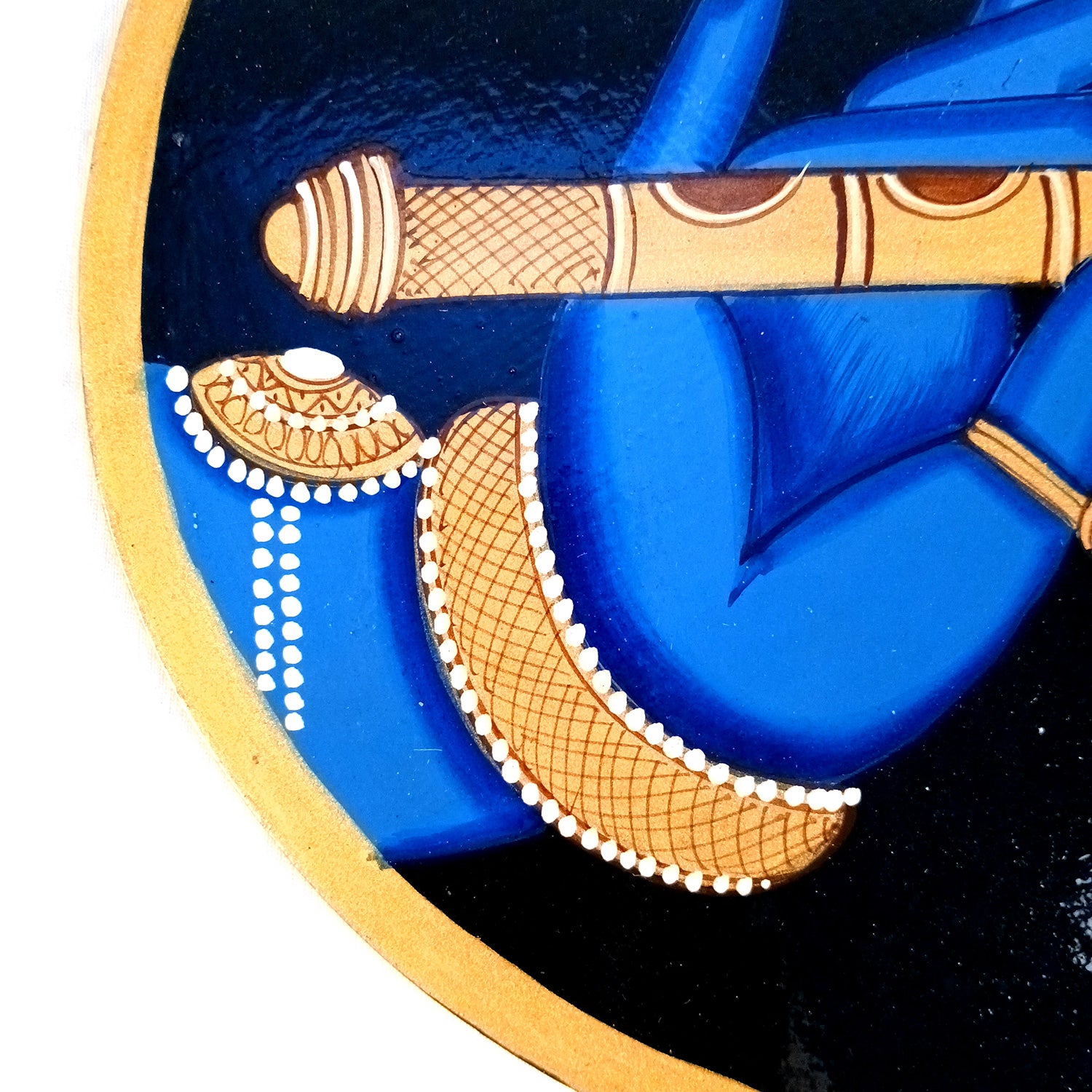 Wall Plate | Wooden Pichwai Wall Hanging Plates - Krishna Bansuri In Hand Wall Art - For Home Decor, Living Room, Office | Gift for Housewarming, Festivals - 10 Inch - Apkamart #Colour_Blue