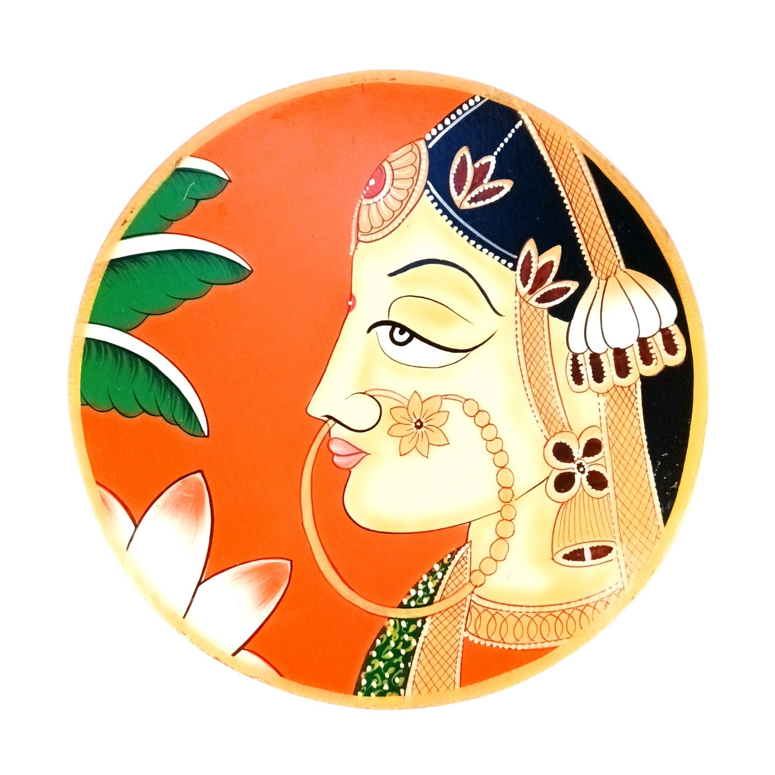 Wooden Wall Plate Wall Hanging – Decorative Plate with Lady Face Design | Handcrafted Wooden Wall Art for Home Decor, Living Room & Gifting - 10 Inch - Apkamart