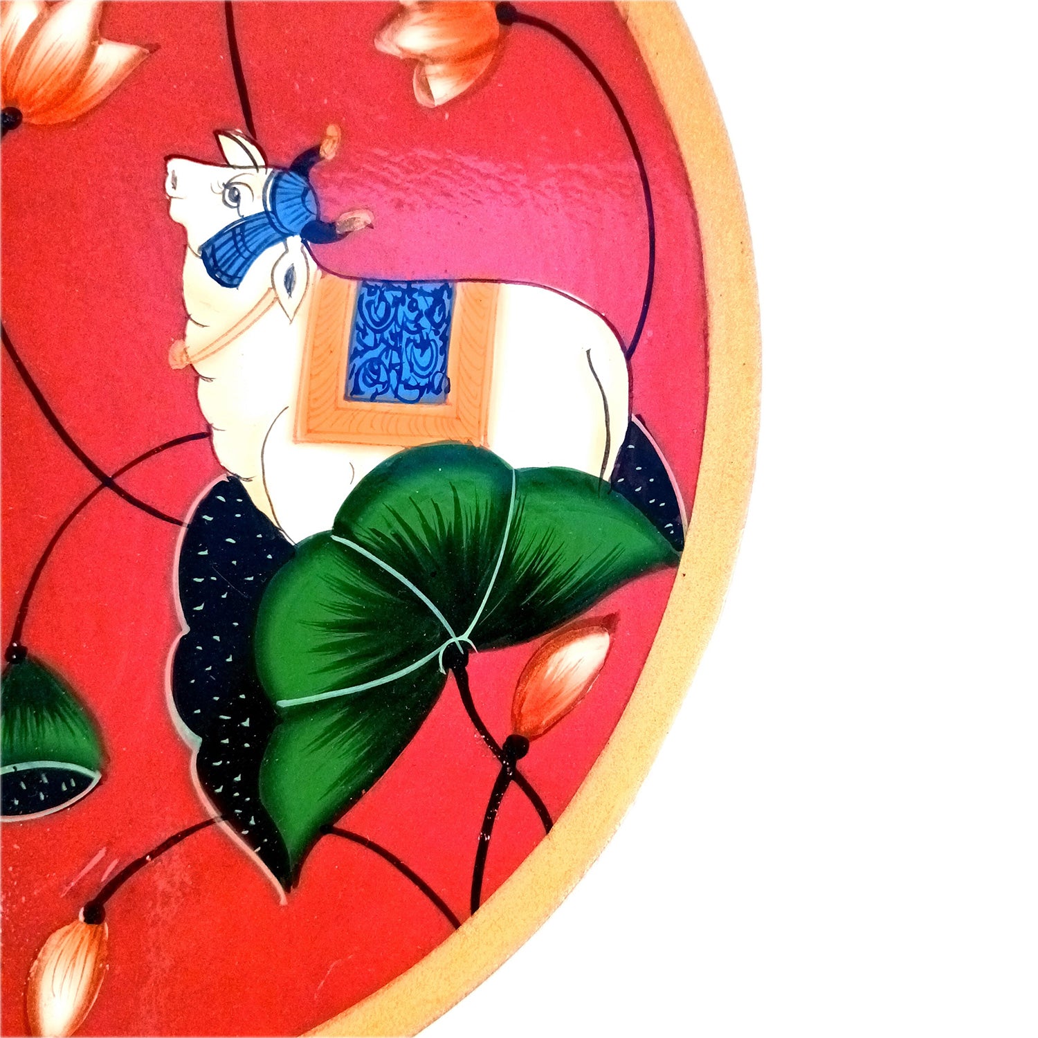 Wall Plate | Wooden Wall Hanging Plates - Pichwai Cow Wall Art - For Home Decor, Living Room, Bedroom, Office | Gift for Wedding, Housewarming, Festivals - 10 Inch - Apkamart #Colour_Red