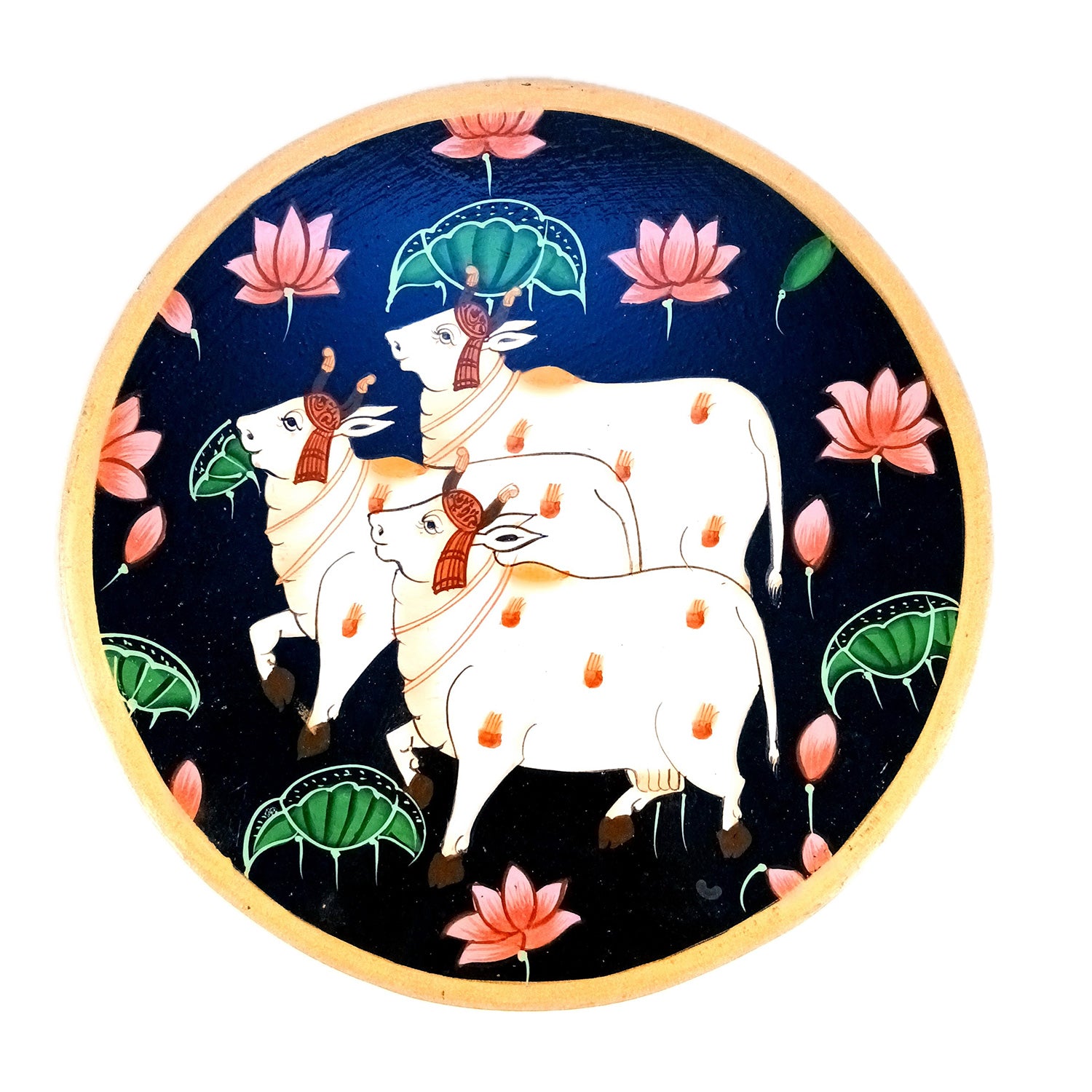 Wall Plate | Wooden Wall Hanging Plates - Pichwai Cow Wall Art - For Home Decor, Living Room, Bedroom | Gift for Wedding, Housewarming, Festivals - 10 Inch - Apkamart #Colour_Black