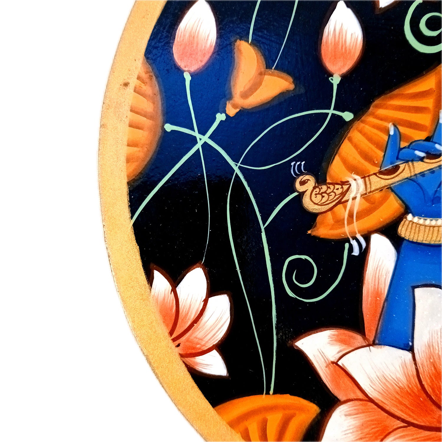 Wall Plate | Wooden Wall Hanging Plates - Lotus Design With Krishna Bansuri - For Home Decor, Living Room, Bedroom | Gift for Wedding, Housewarming - 10 Inch - Apkamart #Colour_Black
