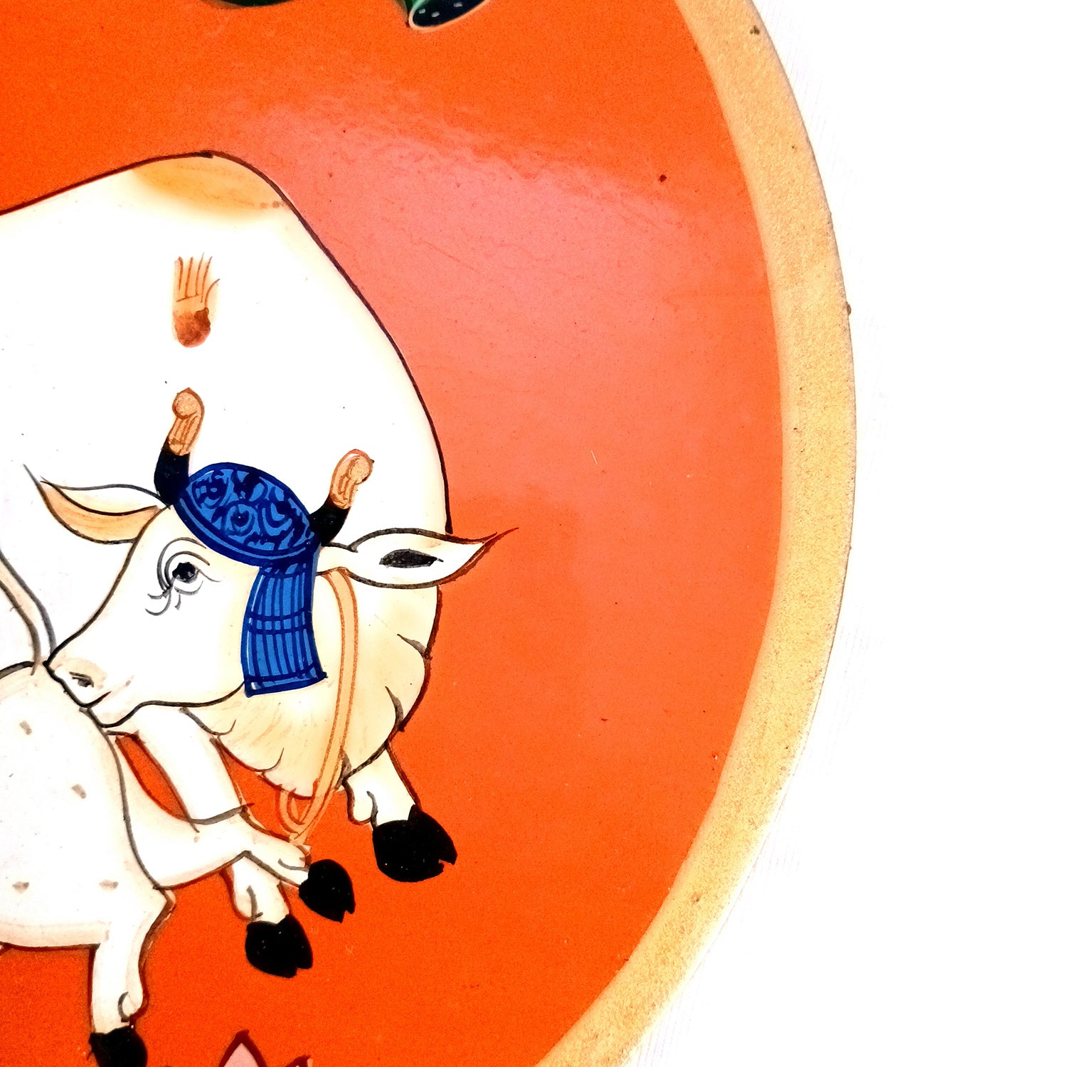 Wall Plate | Wooden Wall Hanging Plates - Pichwai Cow Wall Art - For Home Decor, Living Room, Bedroom, Office | Gift for Wedding, Housewarming - 10 Inch - Apkamart #Colour_Orange