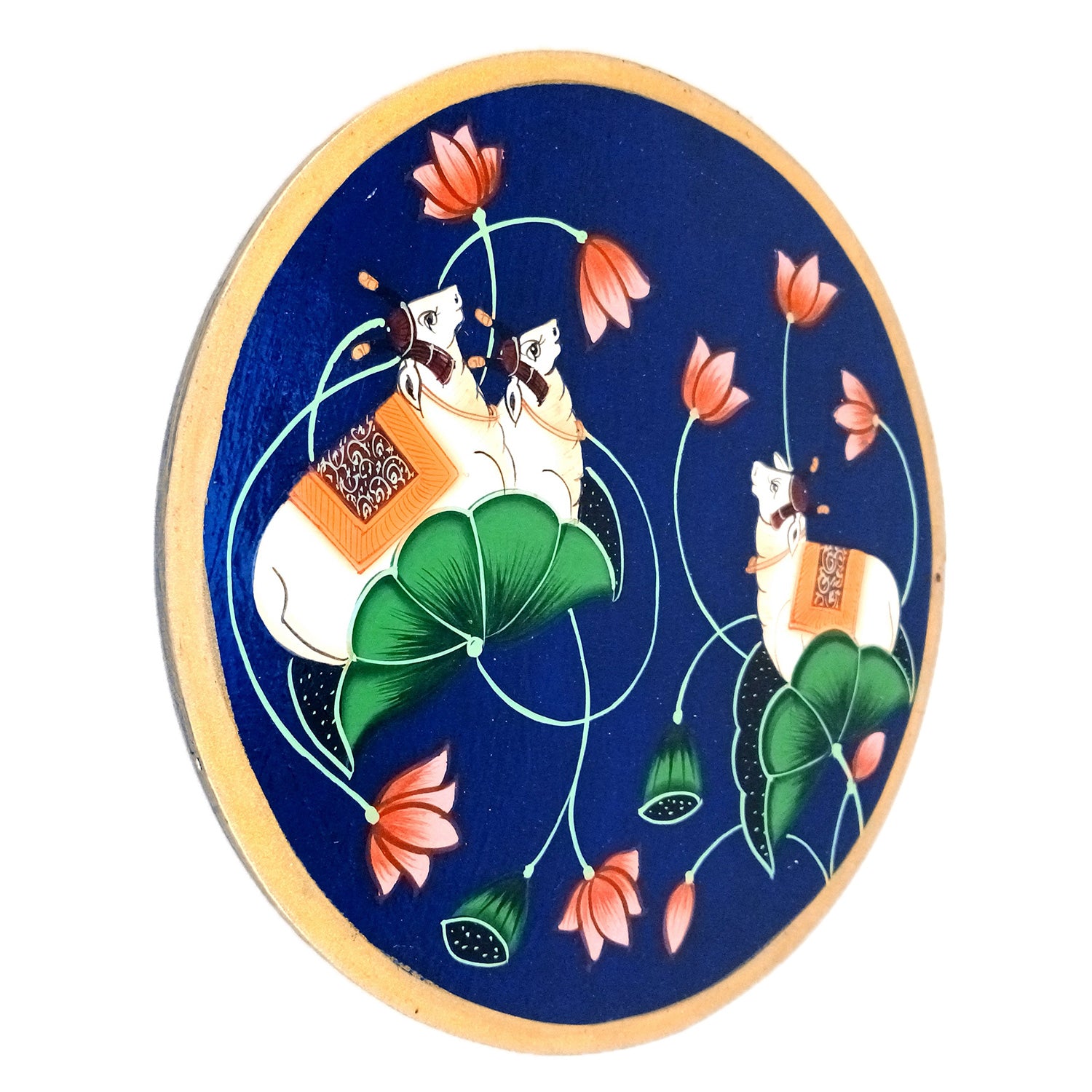 Wall Plate | Wooden Wall Hanging Plates - Pichwai Cow Wall Art - For Home Decor, Living Room, Bedroom, Office | Gift for Wedding, Housewarming, Festivals - 10 Inch - Apkamart #Colour_Blue